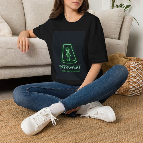 Alien introvert t-shirt worn by model