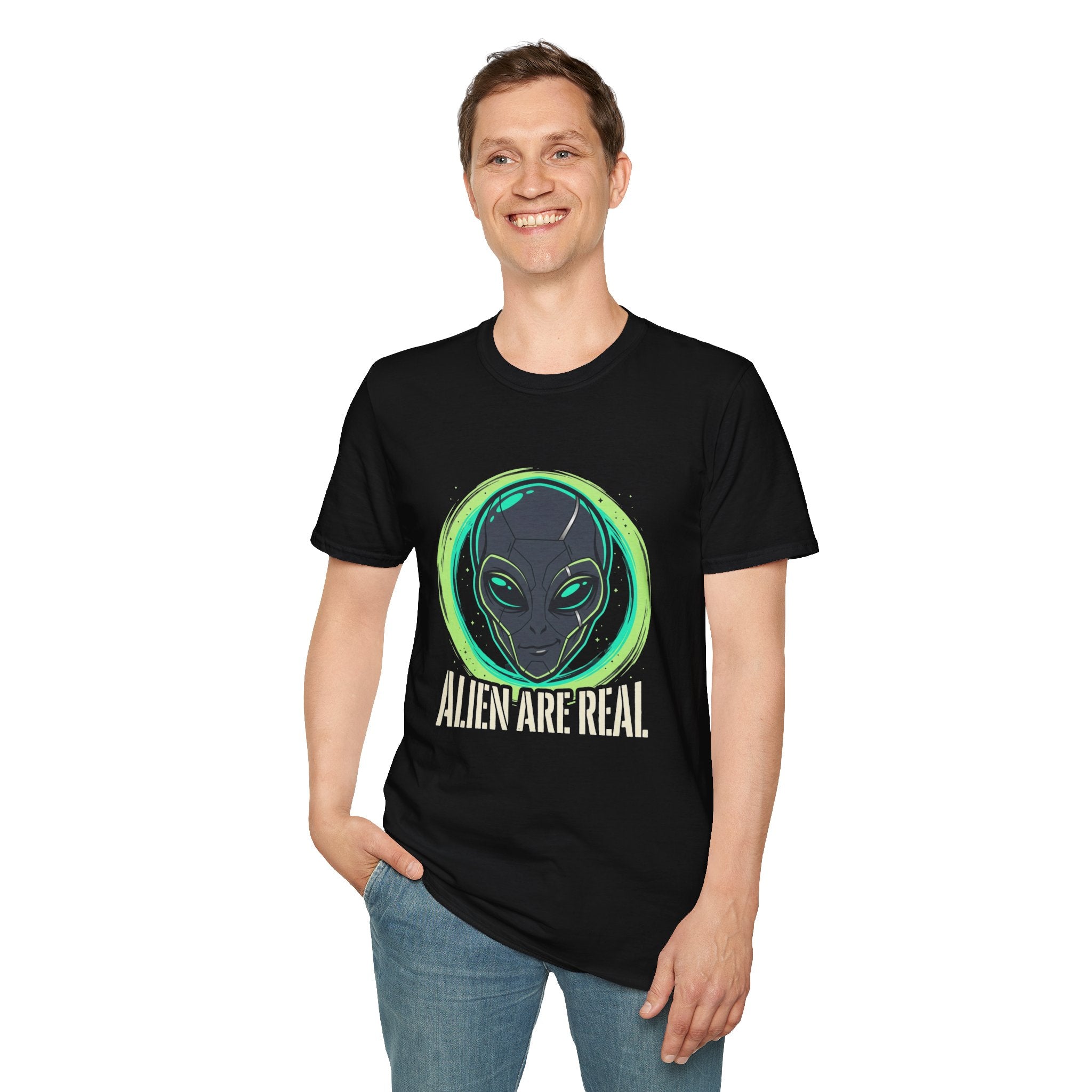 Alien Are Real T-Shirt — Neon Green Alien Face Graphic Tee