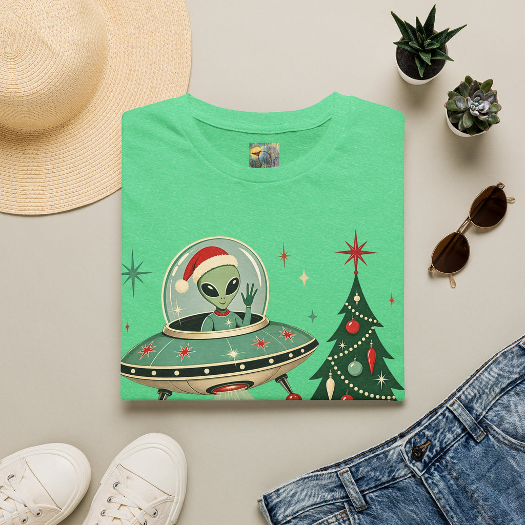 Alien in UFO Christmas T-Shirt — Merry Christmas Holiday Tee