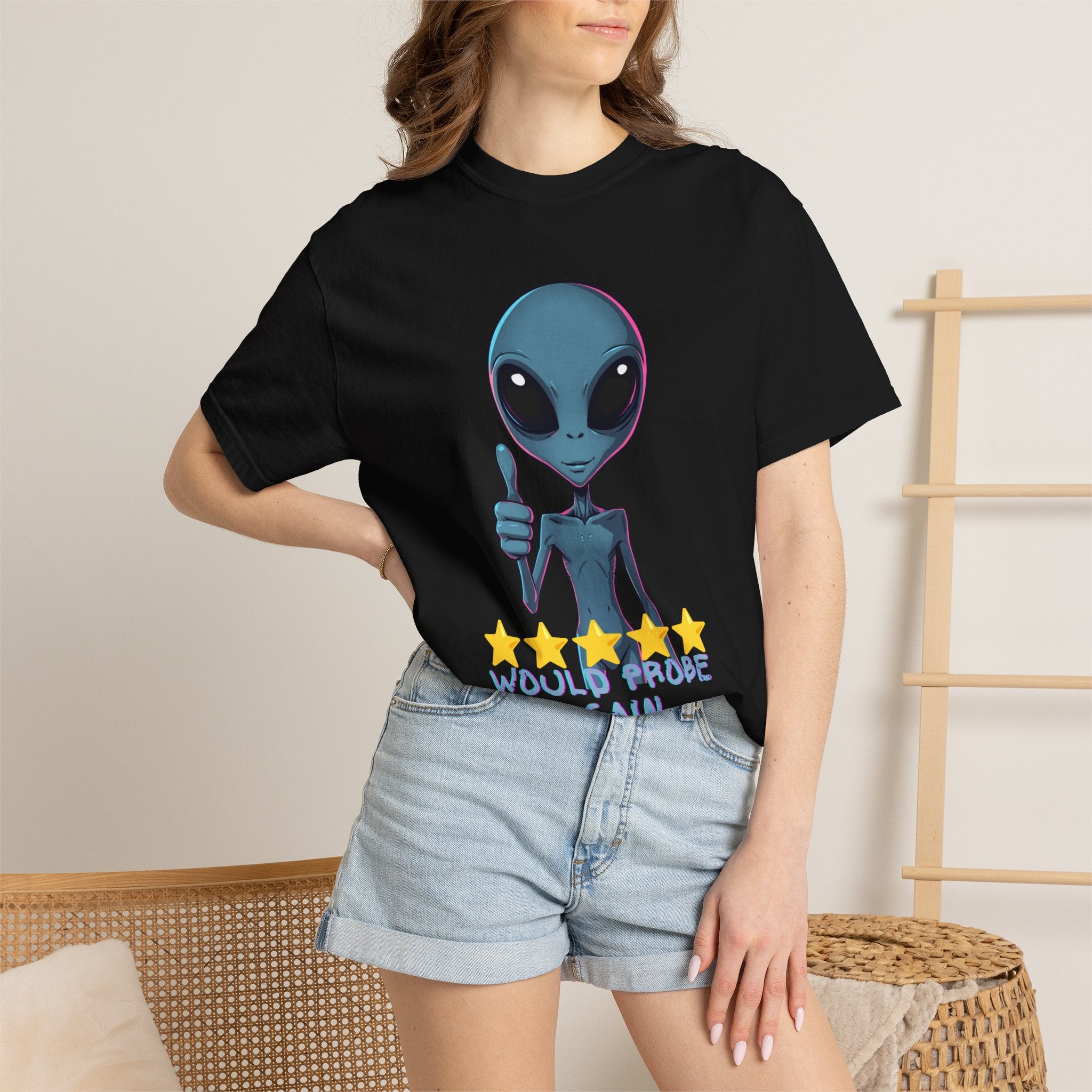 Alien Thumbs Up T‑Shirt — "Would Probe Again" 5-Star Funny UFO Tee