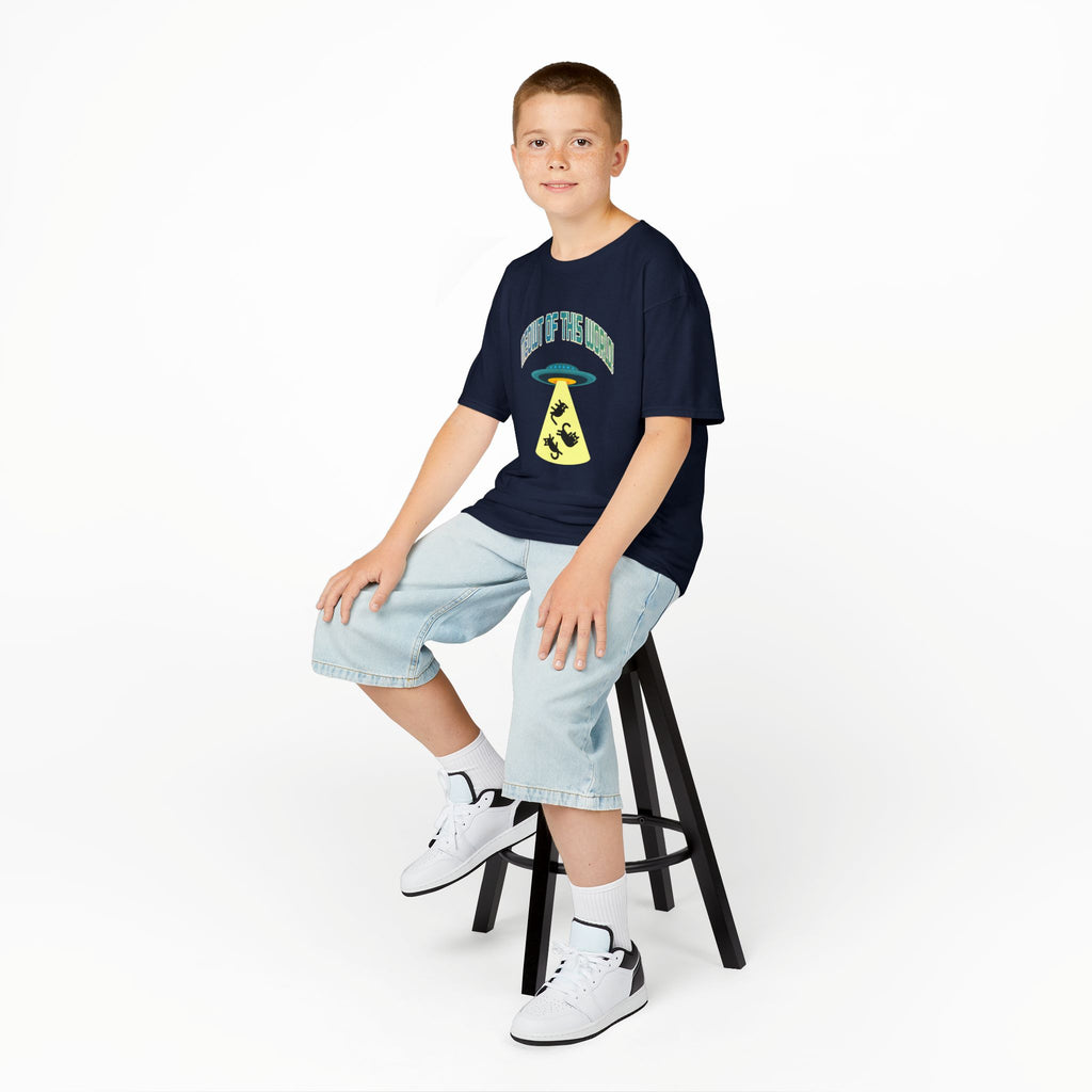 Kids Tee — 'Meowt of this World' UFO Alien Abduction Graphic