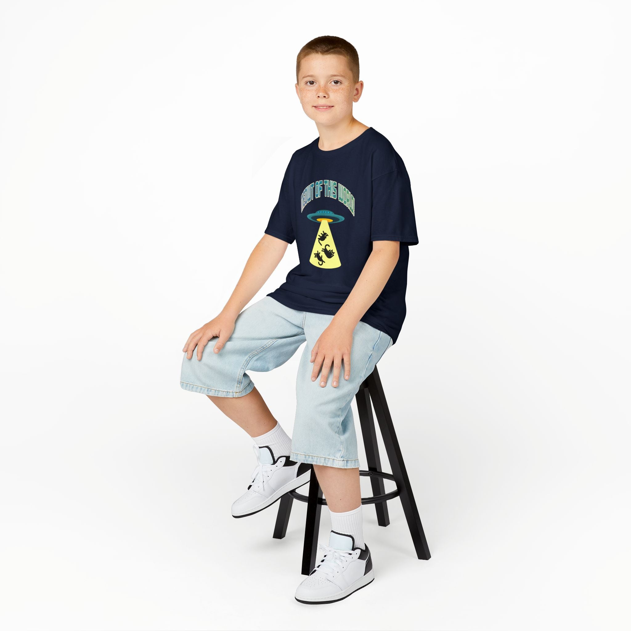 Kids Tee — 'Meowt of this World' UFO Alien Abduction Graphic