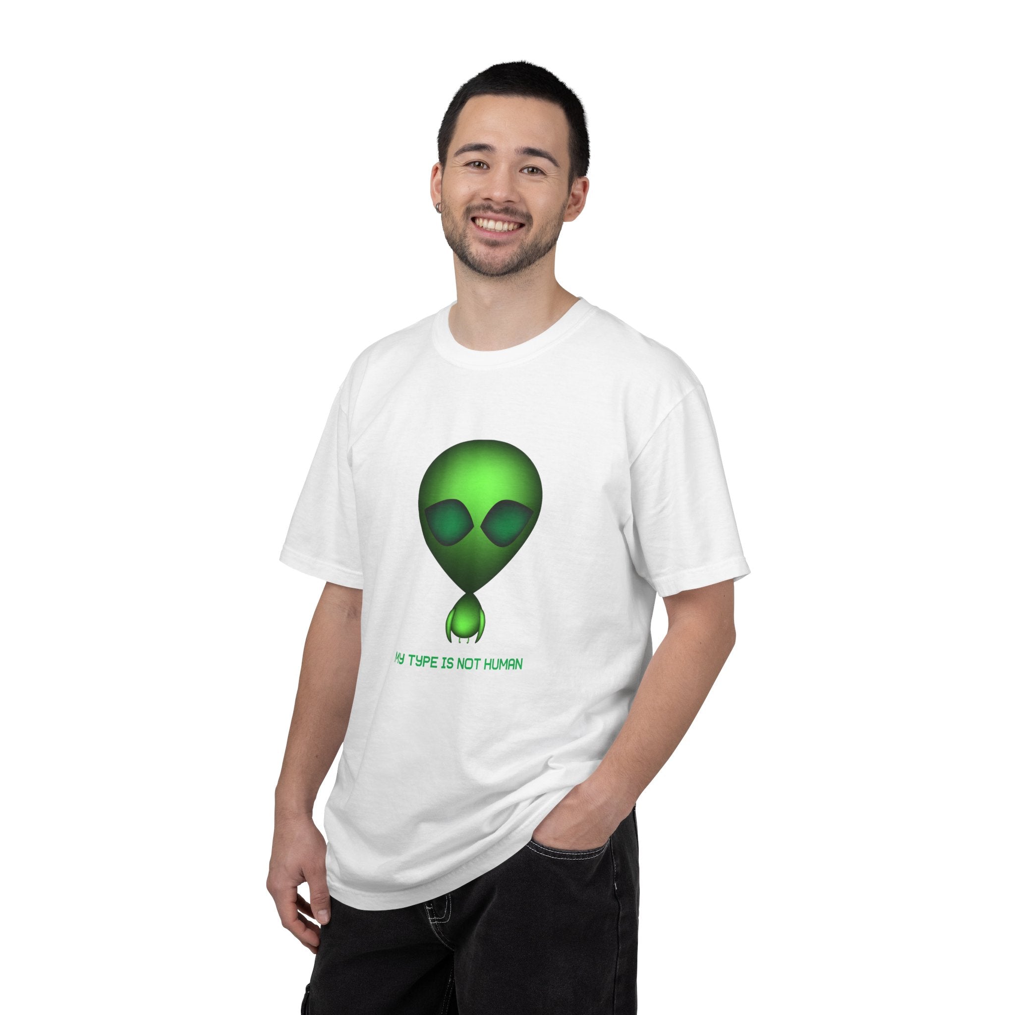 Green Alien T-Shirt — "My Type Is Not Human" Graphic Tee