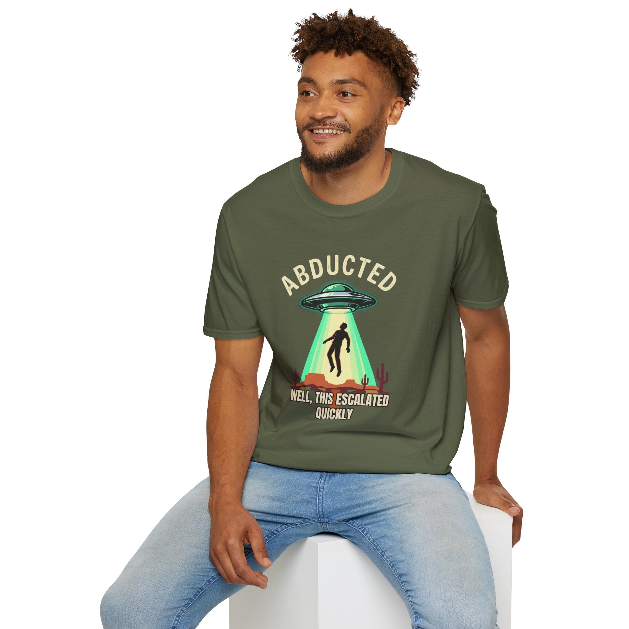 "Well That Escalated Quickly" Abducted UFO Tee — Retro Alien Abduction Graphic T-Shirt