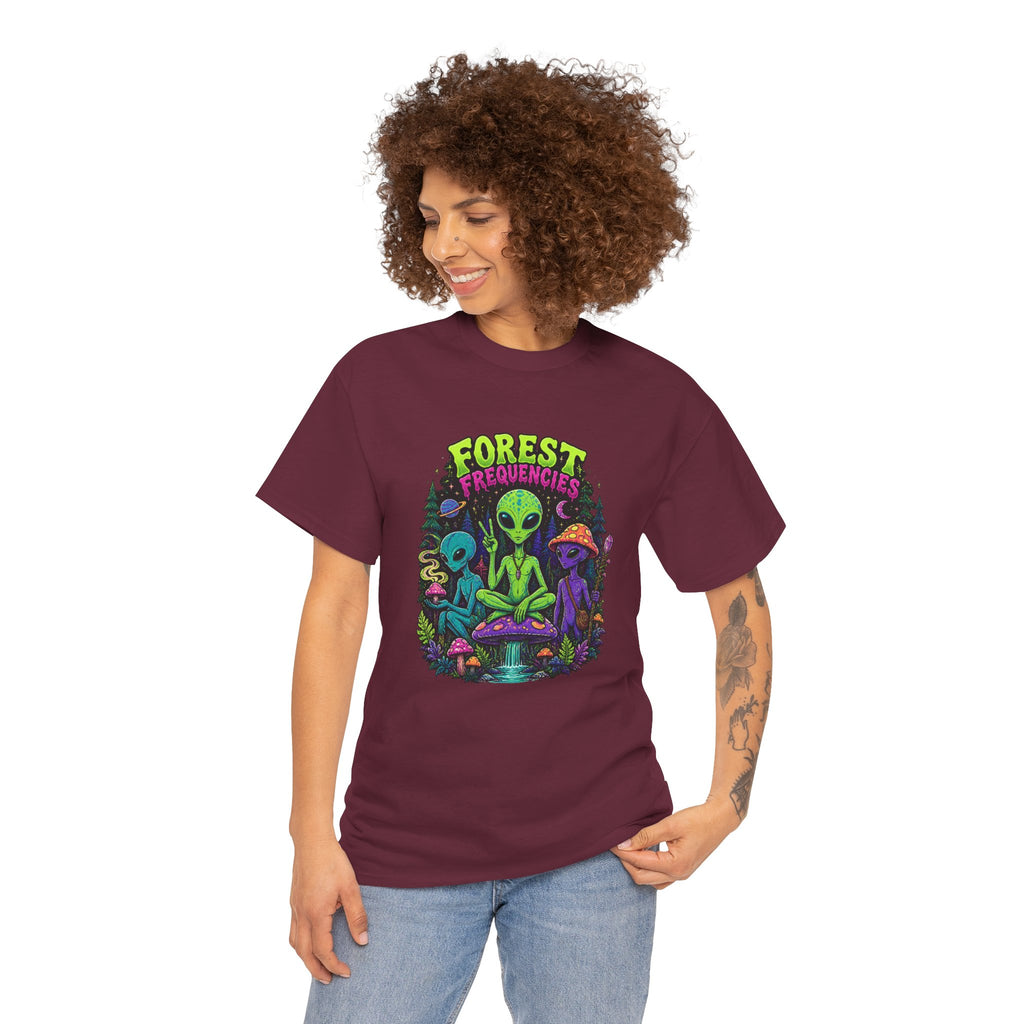 Forest Frequencies Alien T-Shirt — Psychedelic Mushroom Meditation Tee