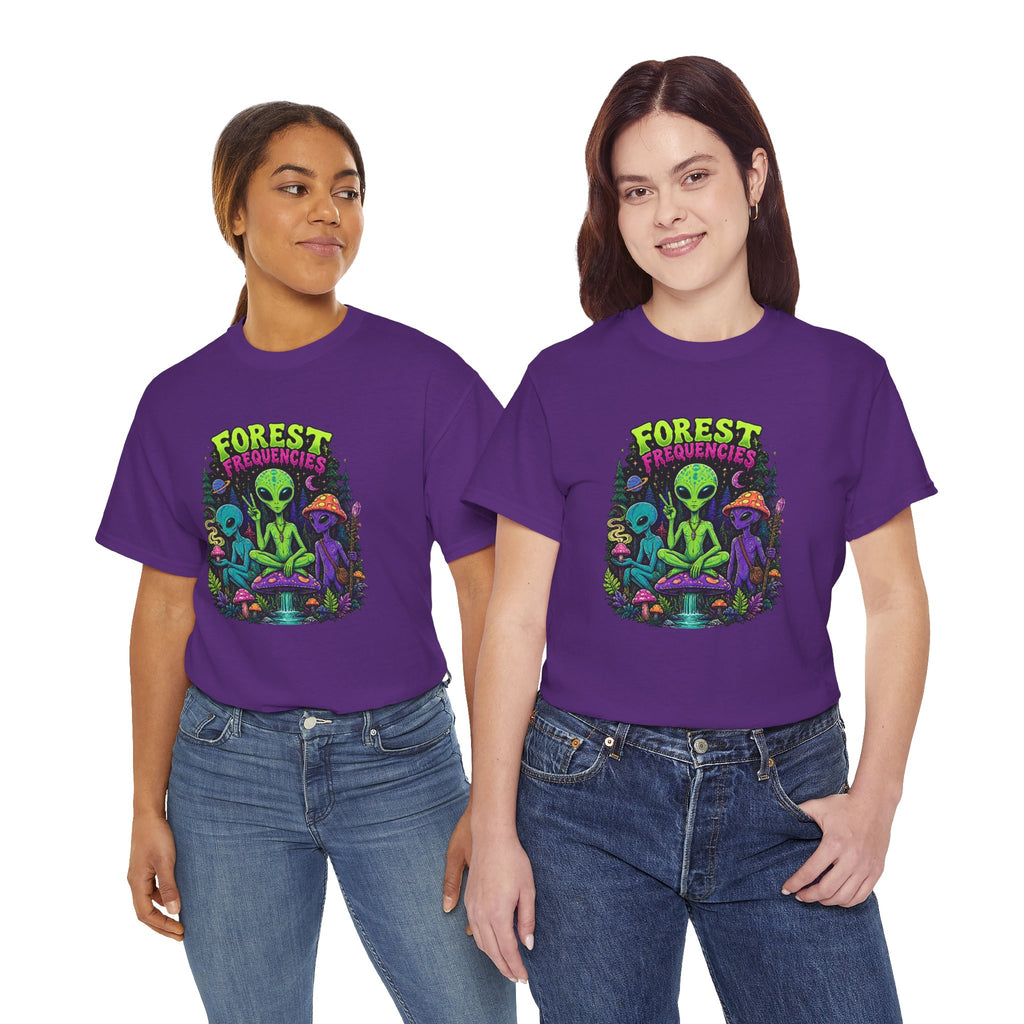 Forest Frequencies Alien T-Shirt — Psychedelic Mushroom Meditation Tee