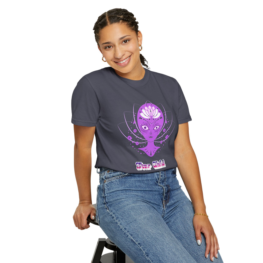 Star Child Alien T-Shirt — Purple Cosmic Alien Graphic Tee
