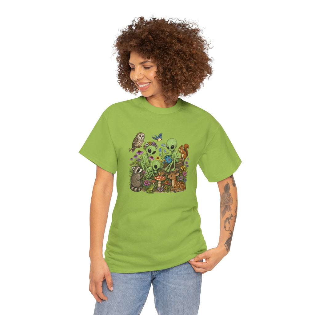 Alien Forest Friends T‑Shirt — Cute Alien & Woodland Animals Graphic Tee