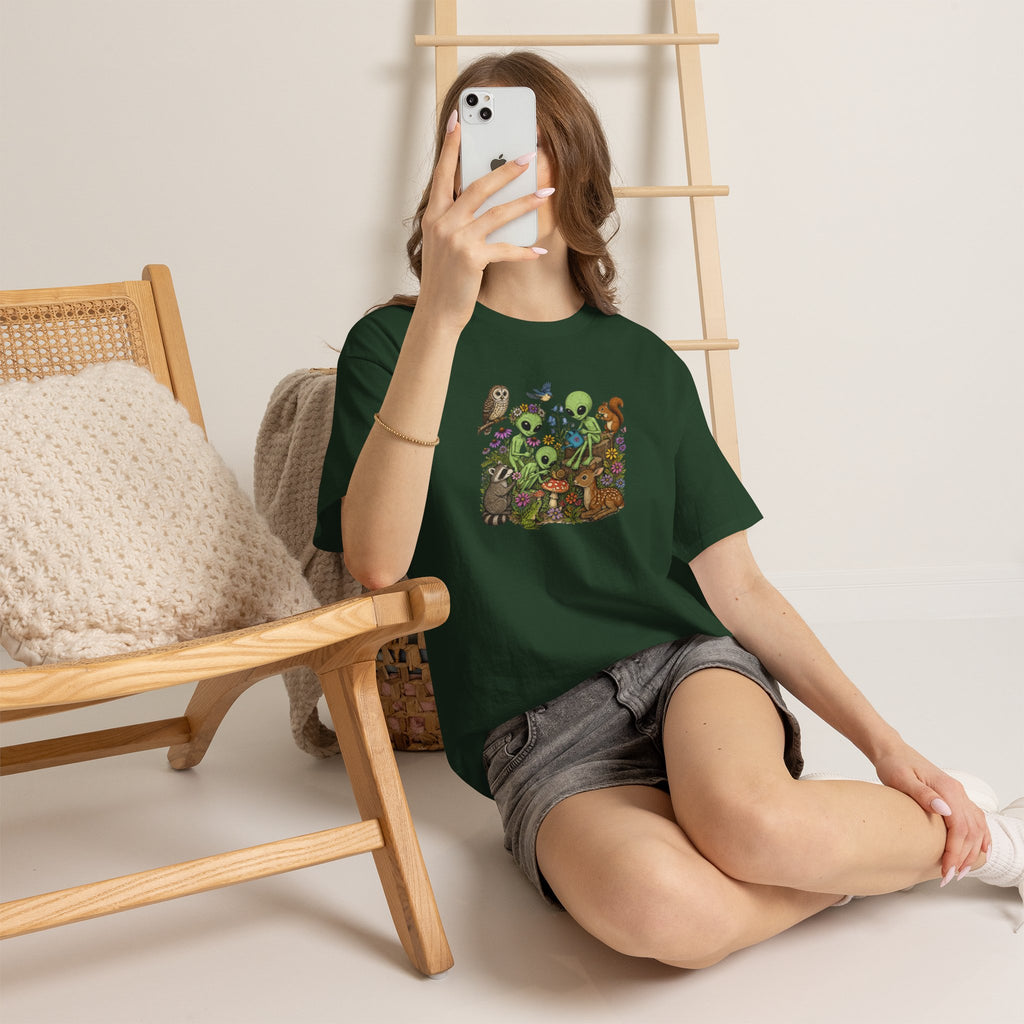 Alien Forest Friends T‑Shirt — Cute Alien & Woodland Animals Graphic Tee