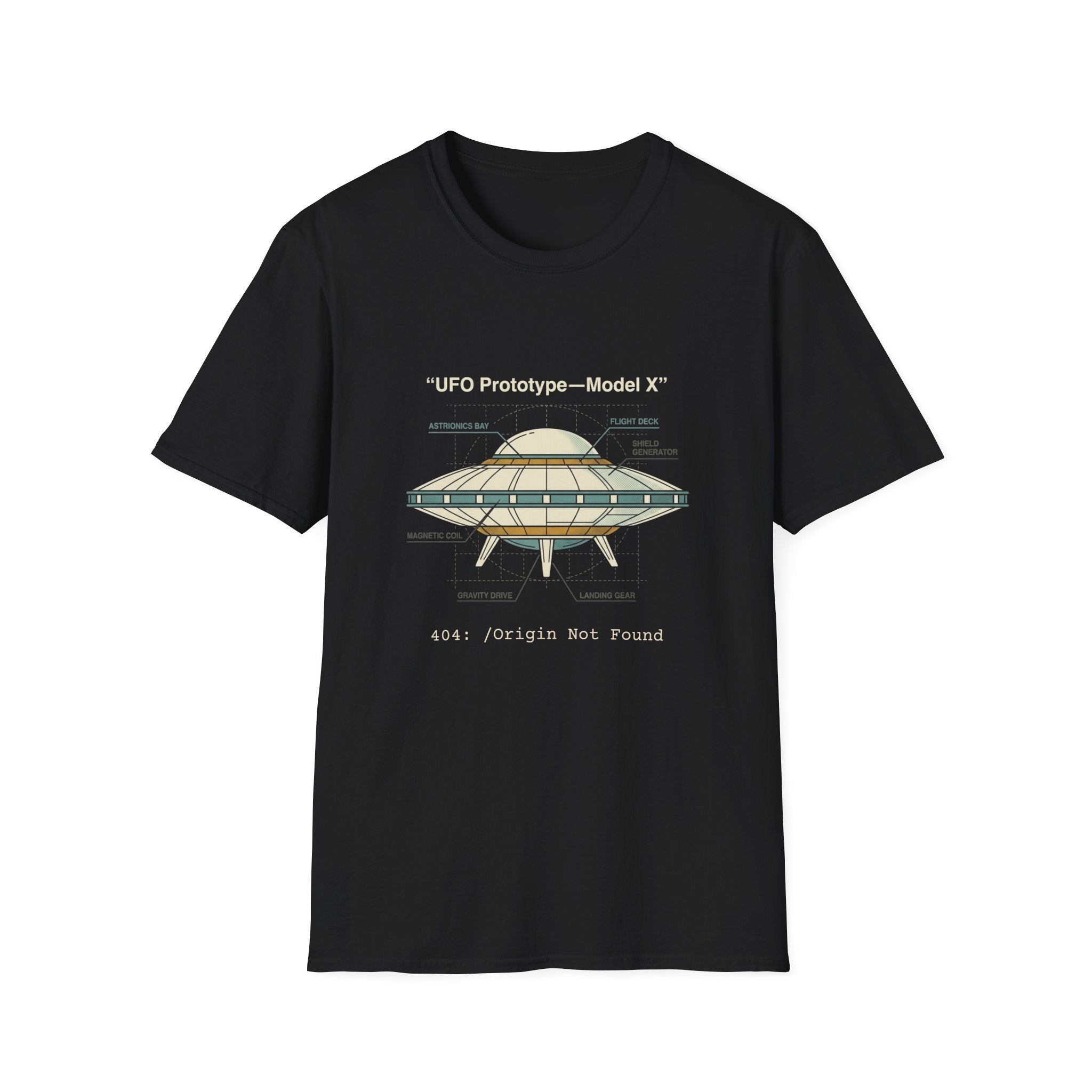 UFO Diagram Technical T-Shirt — Retro Schematic Alien Spaceship Tee