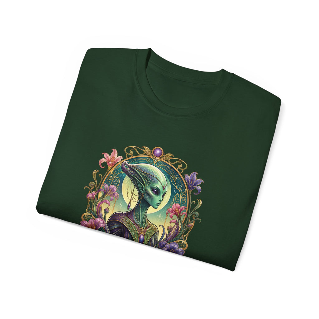 Alien Muse Floral T-Shirt — Vintage Art Nouveau Space Portrait Tee