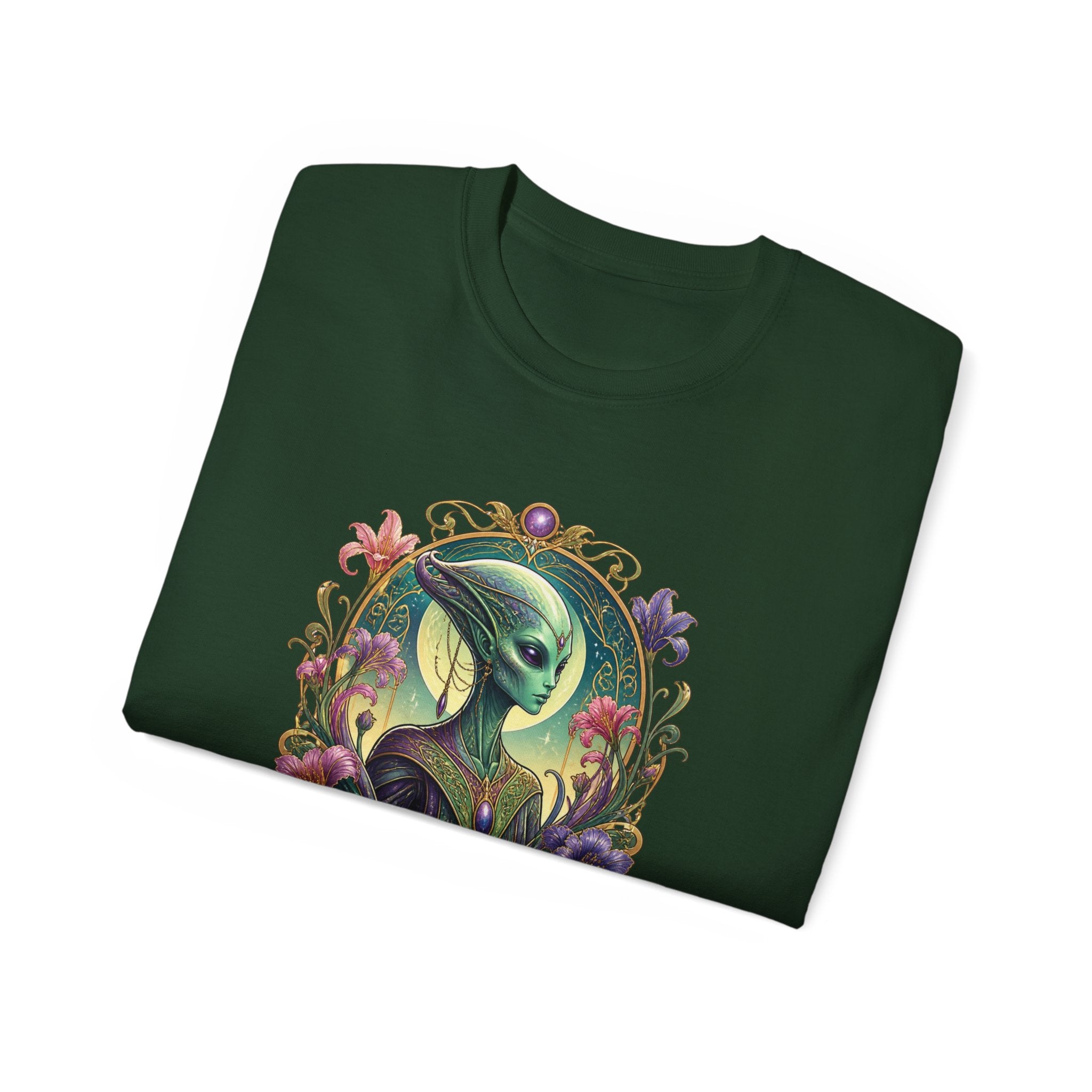 Alien Muse Floral T-Shirt — Vintage Art Nouveau Space Portrait Tee