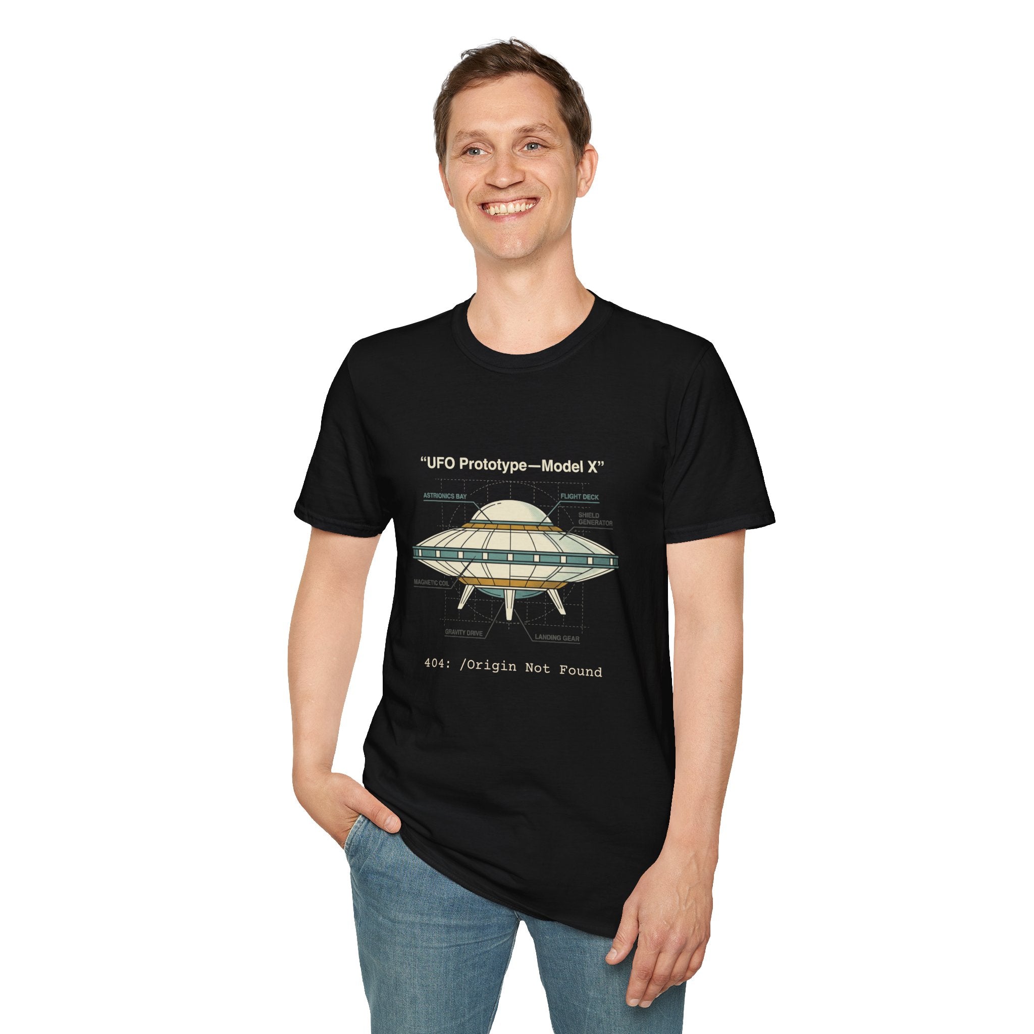 UFO Diagram Technical T-Shirt — Retro Schematic Alien Spaceship Tee
