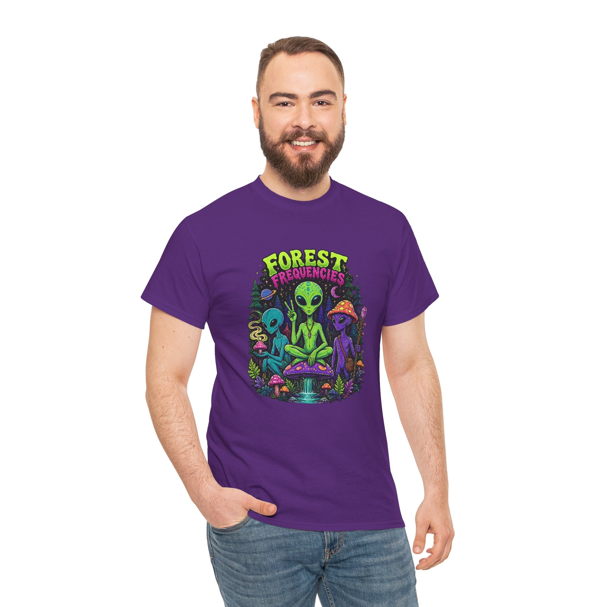 Forest Frequencies Alien T-Shirt — Psychedelic Mushroom Meditation Tee