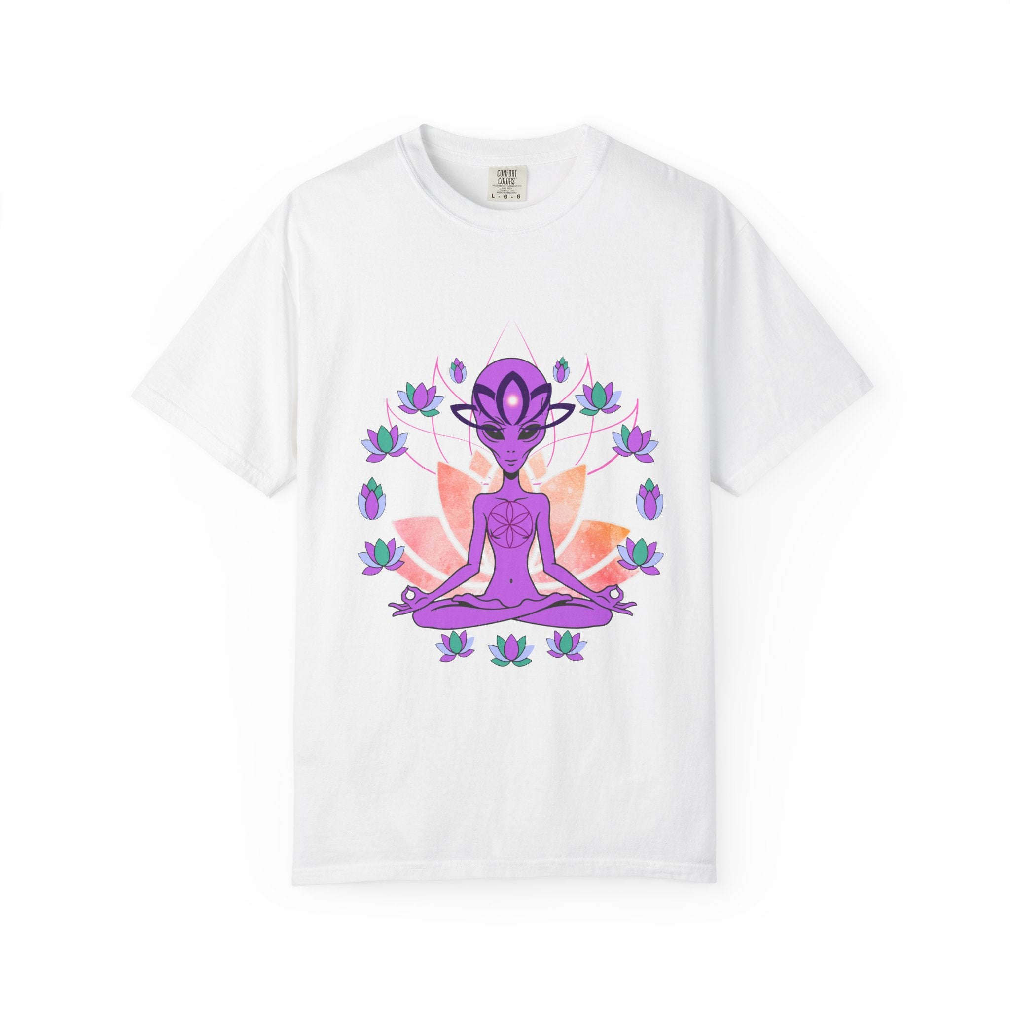 Alien Yoga T-Shirt — Purple Meditating Alien Lotus Tee