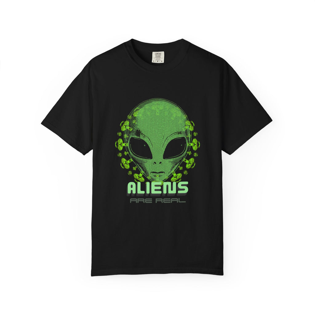 Aliens Are Real Graphic T-Shirt — Retro Green Alien Head Tee