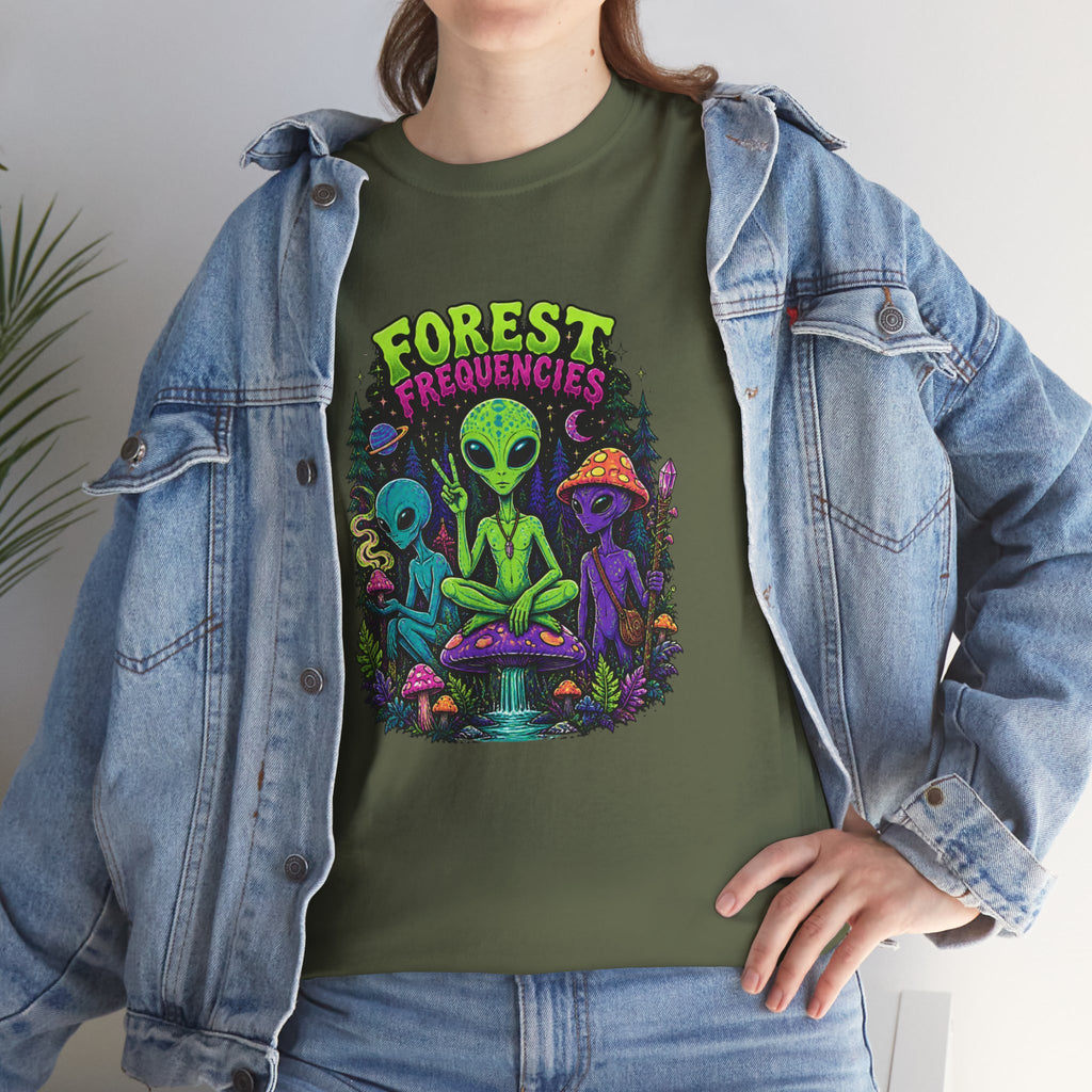 Forest Frequencies Alien T-Shirt — Psychedelic Mushroom Meditation Tee