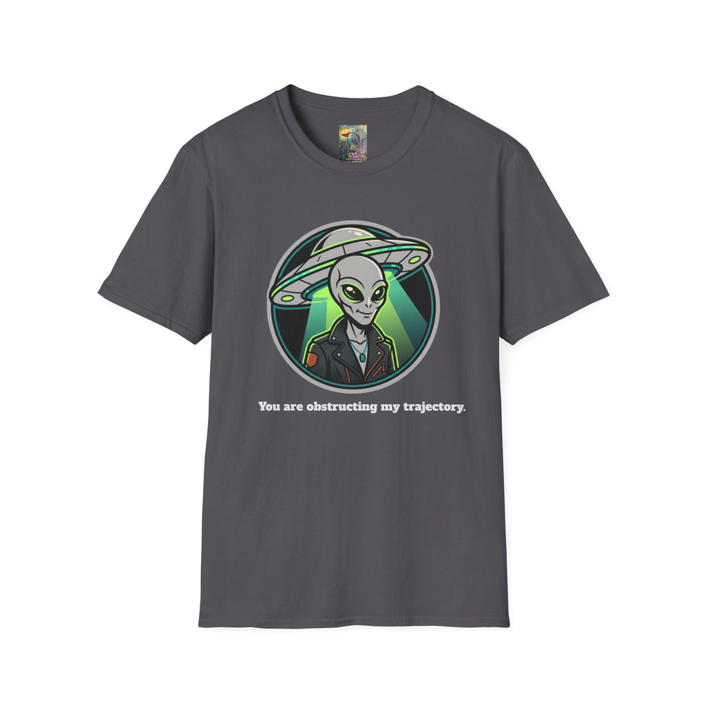 Alien UFO Graphic T-Shirt "You are blocking my trajectory" — Retro Green Extraterrestrial Design