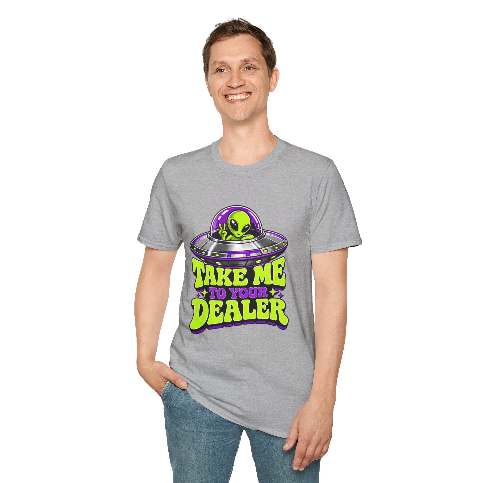 Alien UFO T‑Shirt — "Take Me to Your Dealer" Graphic Tee