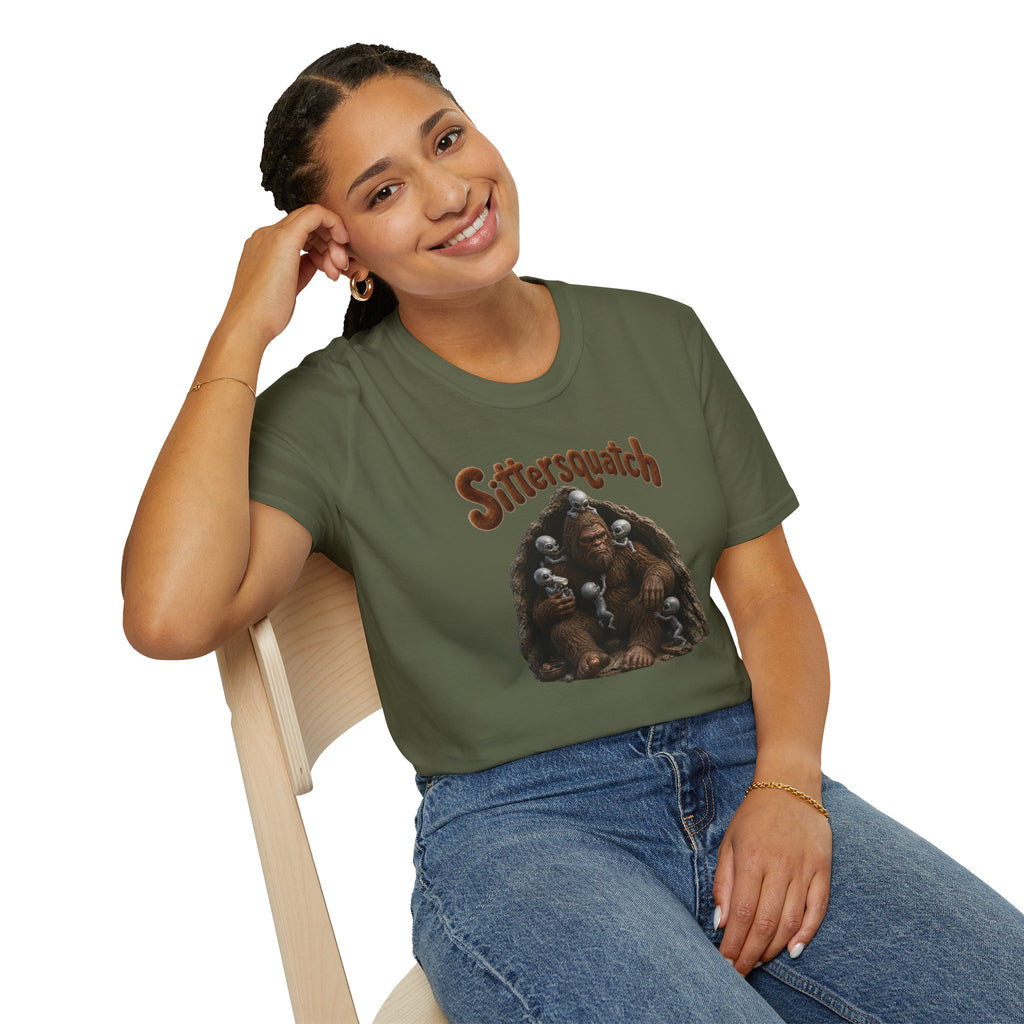 Sittersquatch T-Shirt — Retro Bigfoot Mom & Baby Graphic Tee