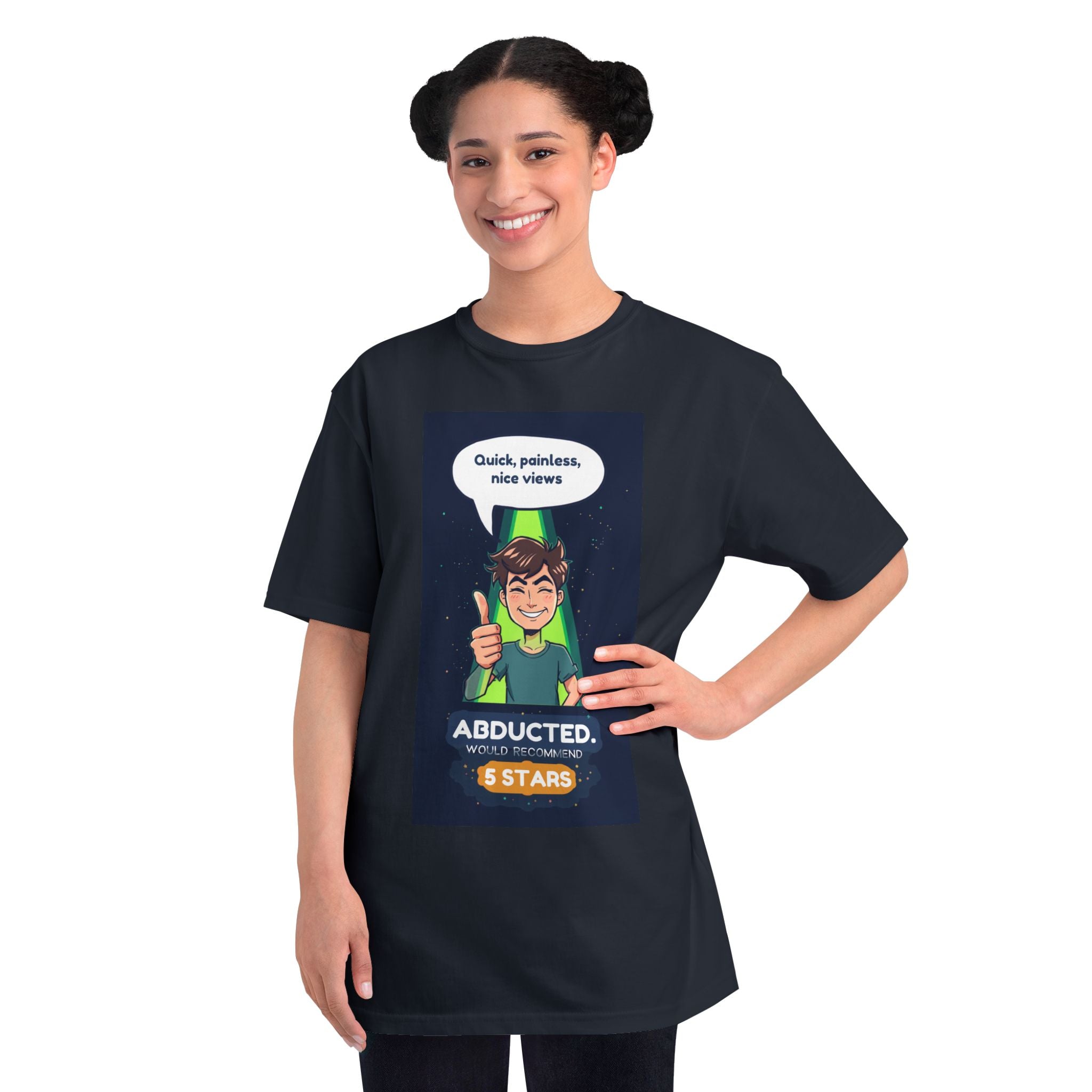 Alien abduction t-shirt close-up graphic print
