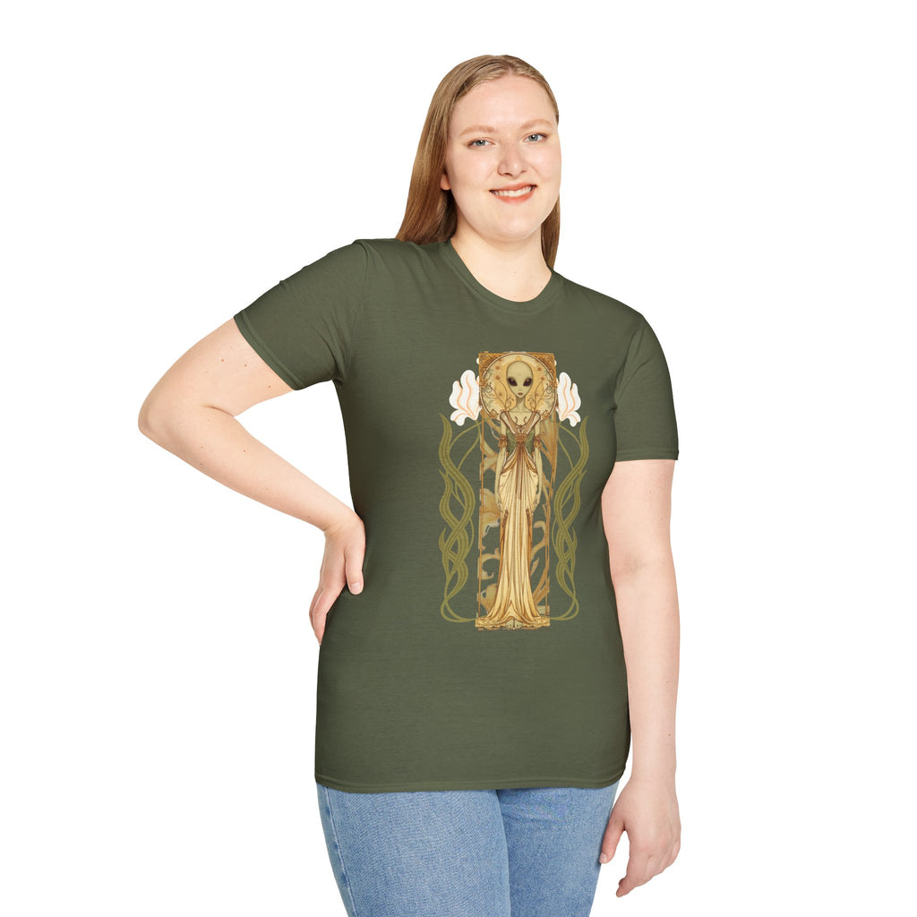 Alien Art Nouveau T-Shirt — 'Otherworldly Muse' Vintage-Style Extraterrestrial Tee