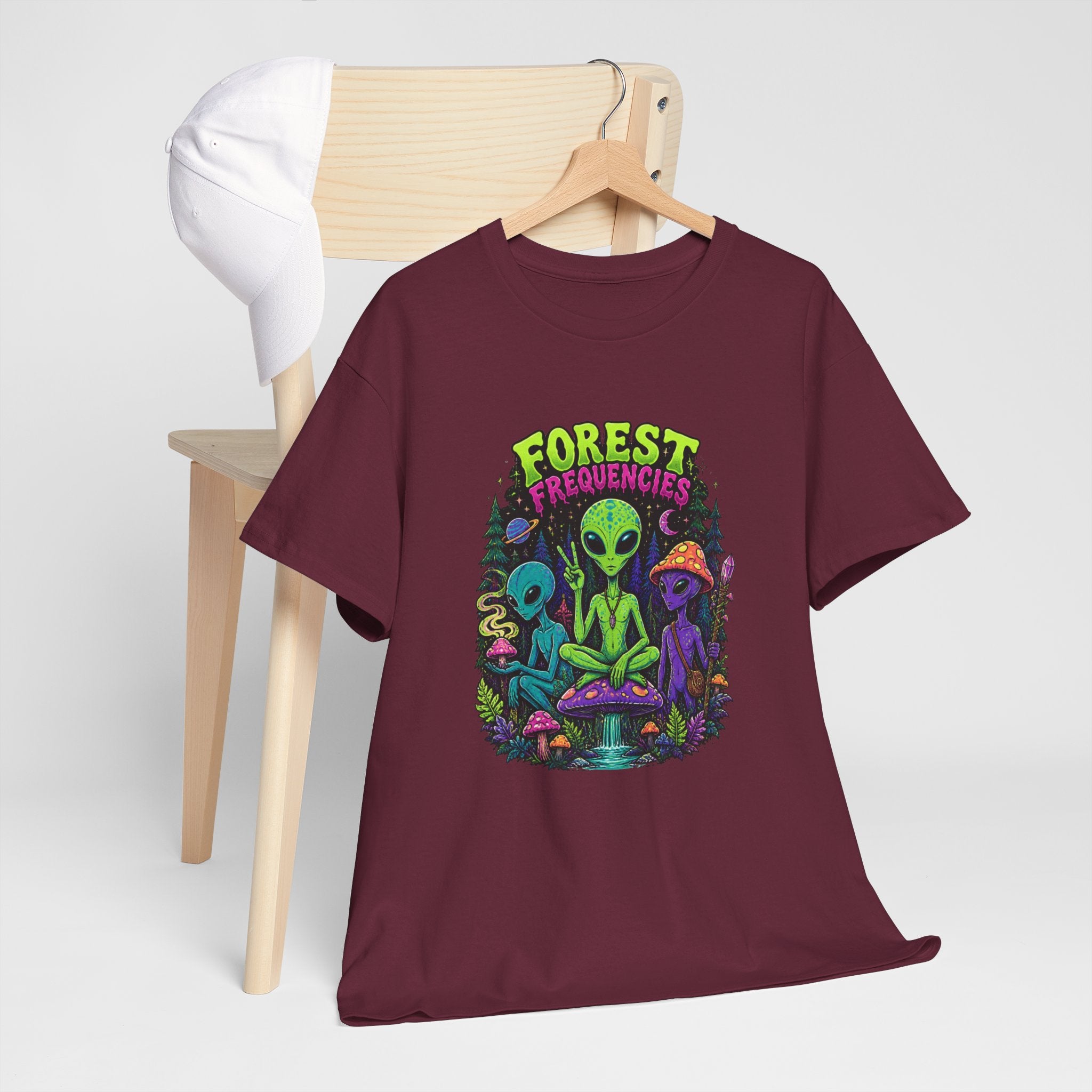 Forest Frequencies Alien T-Shirt — Psychedelic Mushroom Meditation Tee