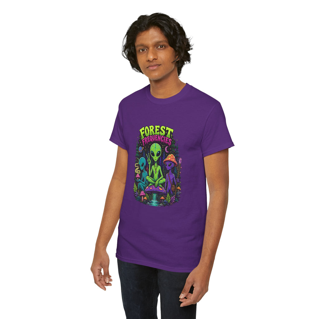 Forest Frequencies Alien T-Shirt — Psychedelic Mushroom Meditation Tee