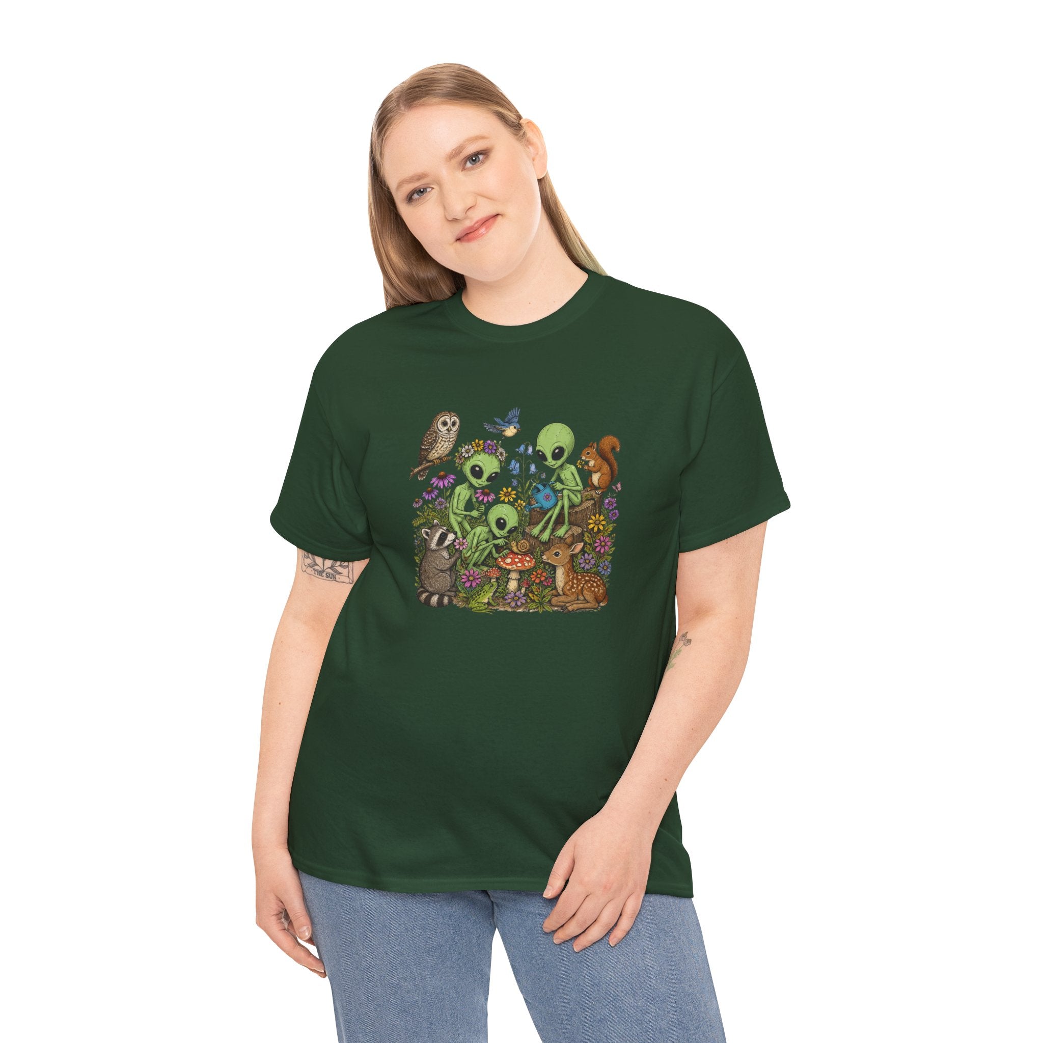 Alien Forest Friends T‑Shirt — Cute Alien & Woodland Animals Graphic Tee