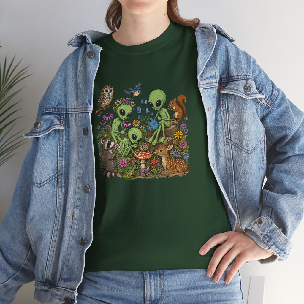Alien Forest Friends T‑Shirt — Cute Alien & Woodland Animals Graphic Tee