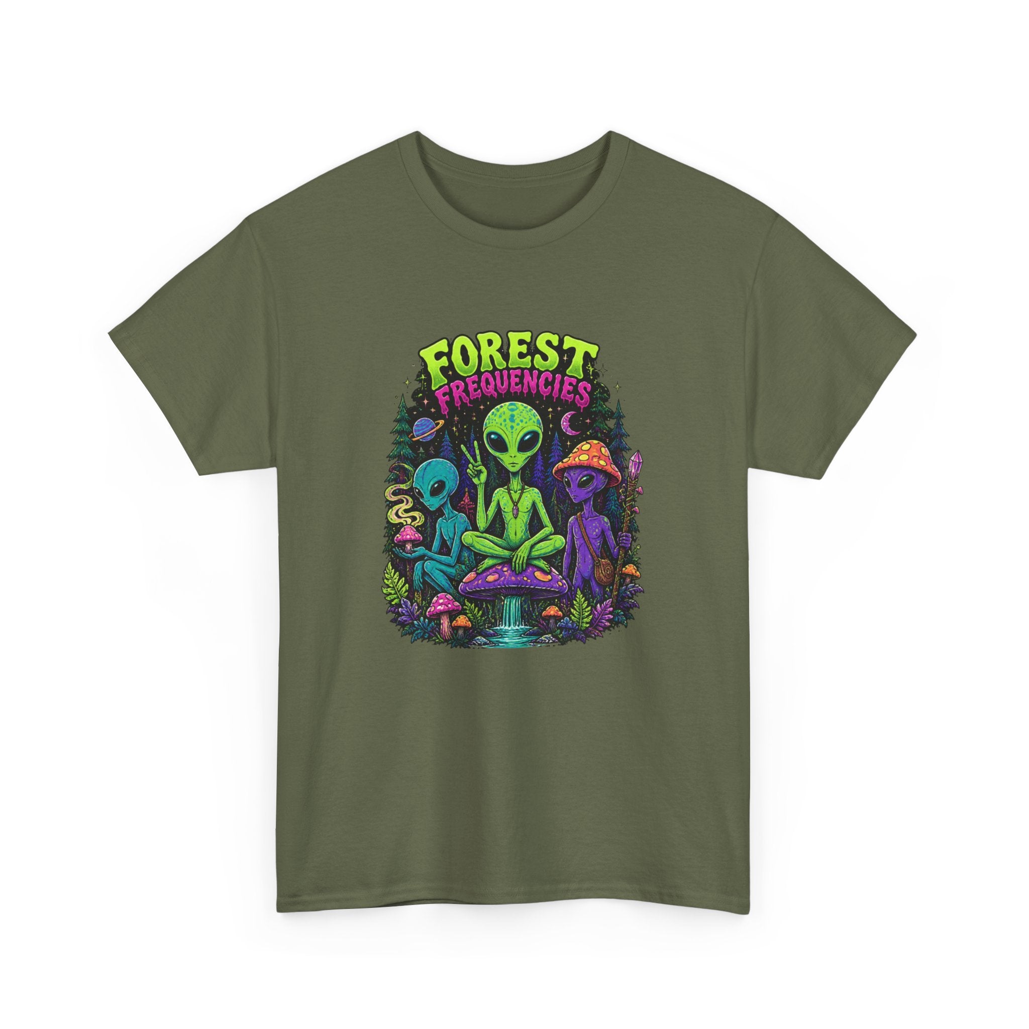 Forest Frequencies Alien T-Shirt — Psychedelic Mushroom Meditation Tee