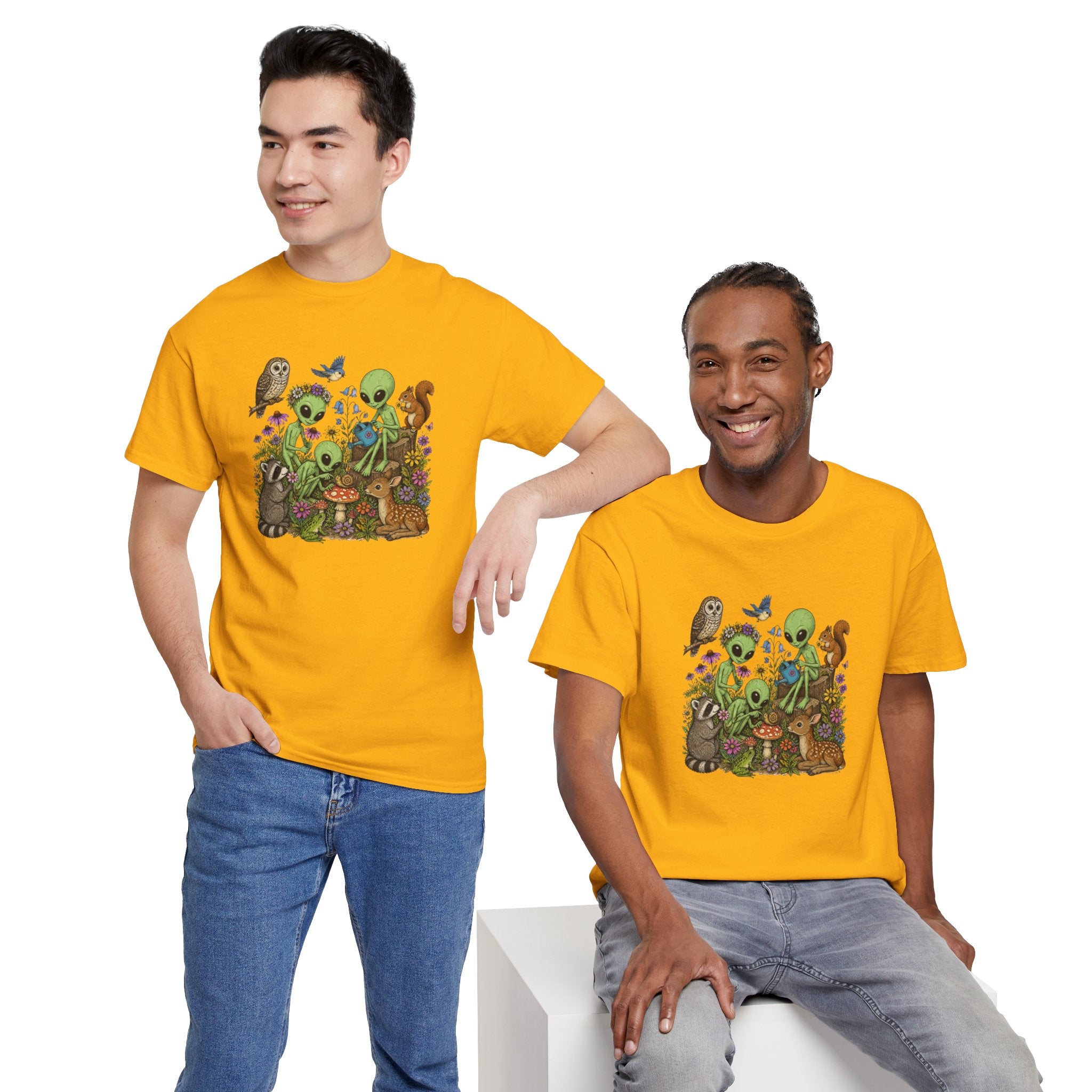 Alien Forest Friends T‑Shirt — Cute Alien & Woodland Animals Graphic Tee