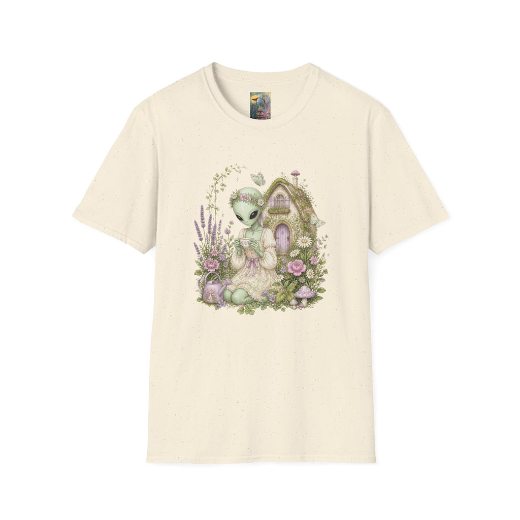 Alien Cottage Tee — Whimsical Floral Alien Garden T-Shirt