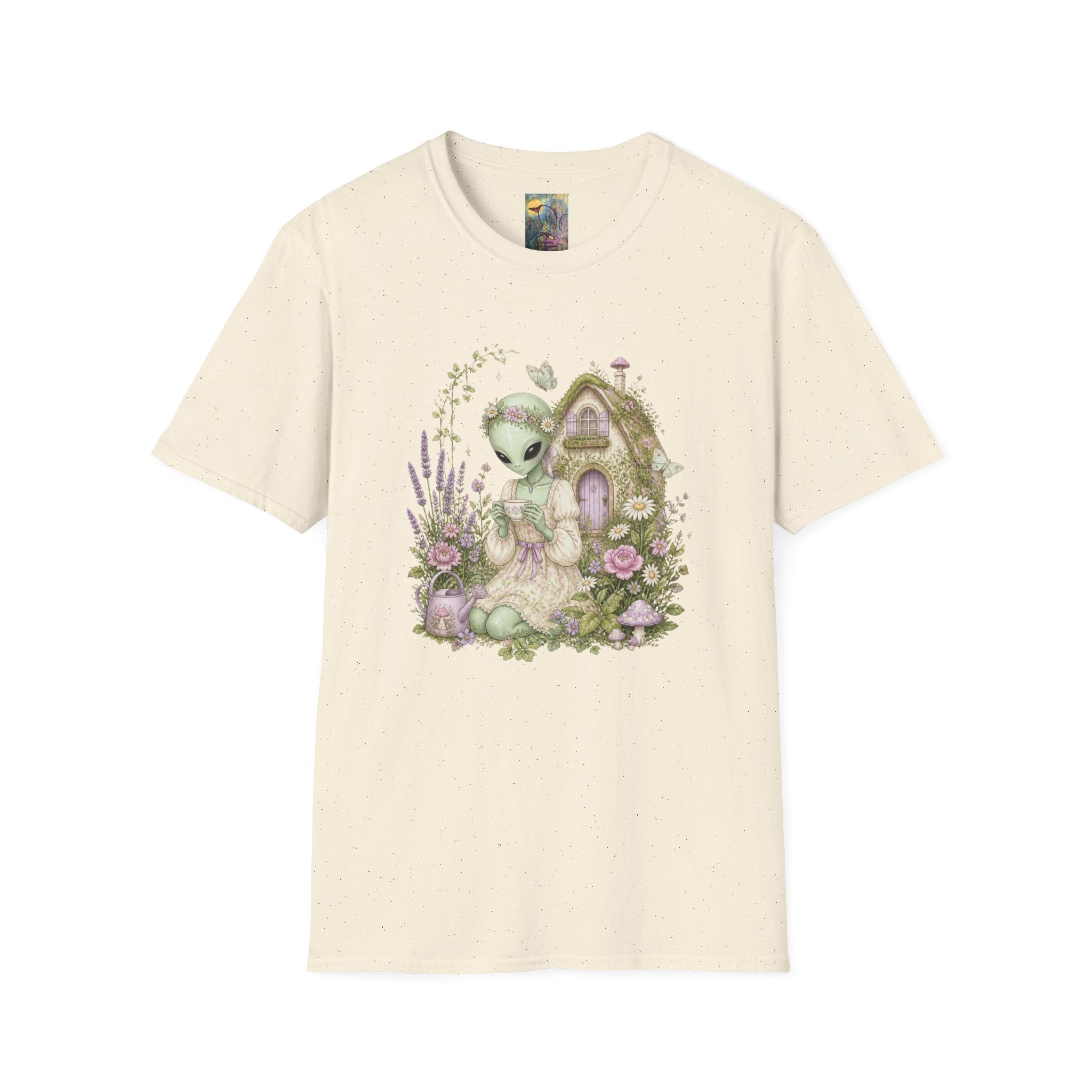 Alien Cottage Tee — Whimsical Floral Alien Garden T-Shirt