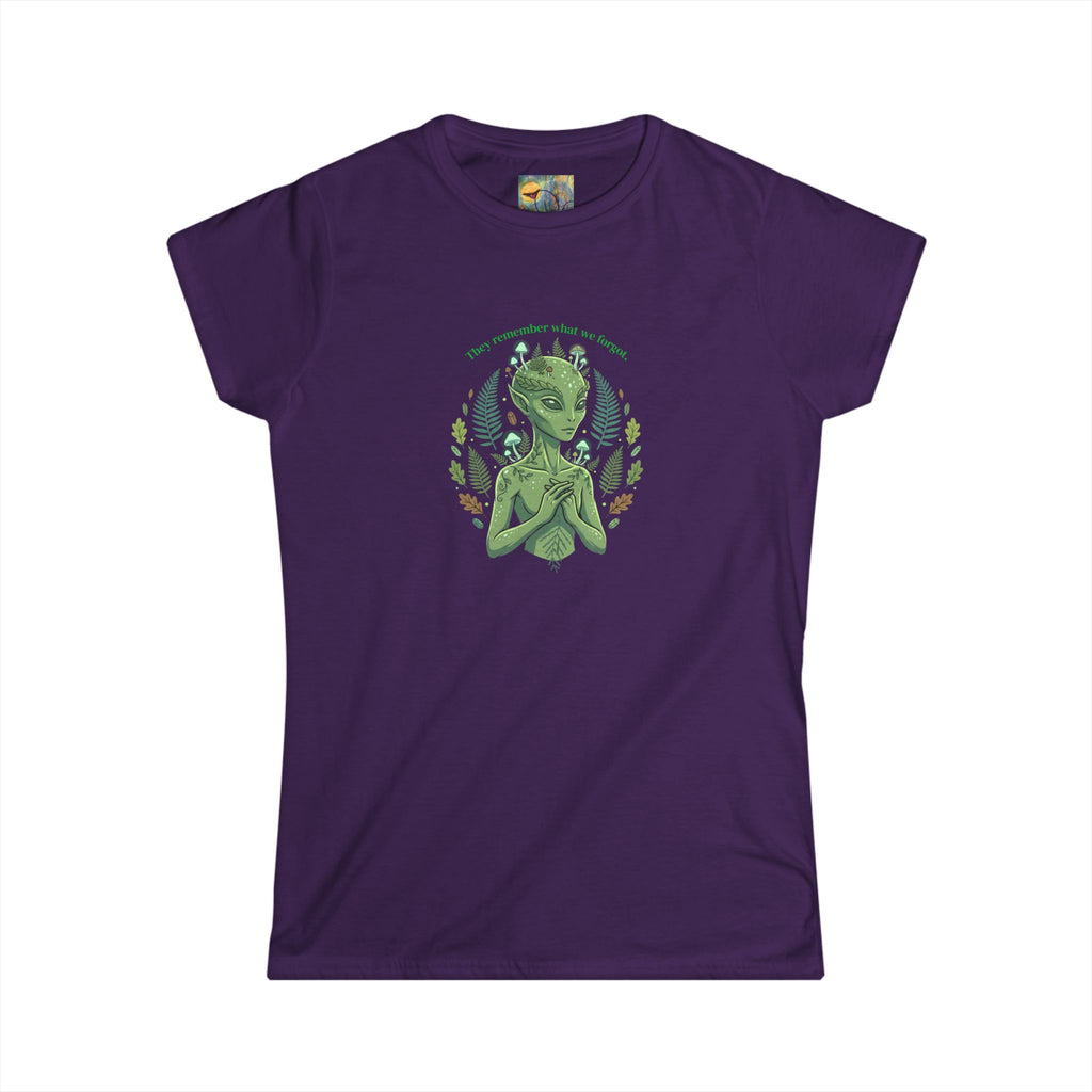 Alien Goddess Tee "They Remember What We Forget"— Women's Sci‑Fi Art Shirt