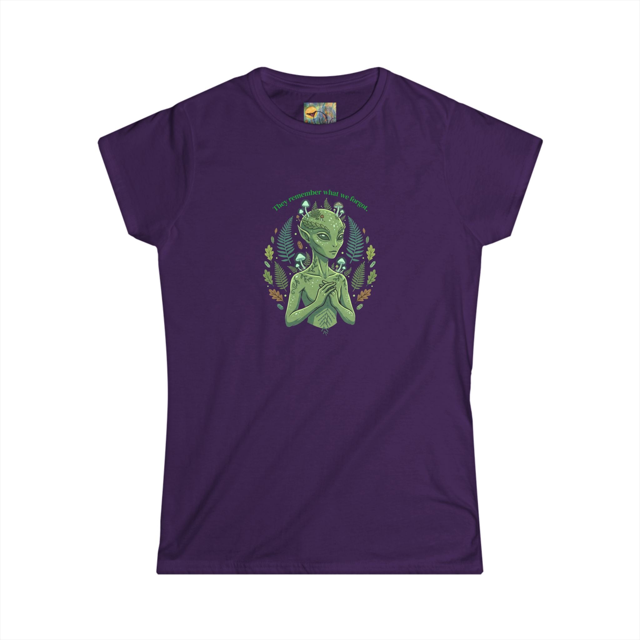 Alien Goddess Tee "They Remember What We Forget"— Women's Sci‑Fi Art Shirt
