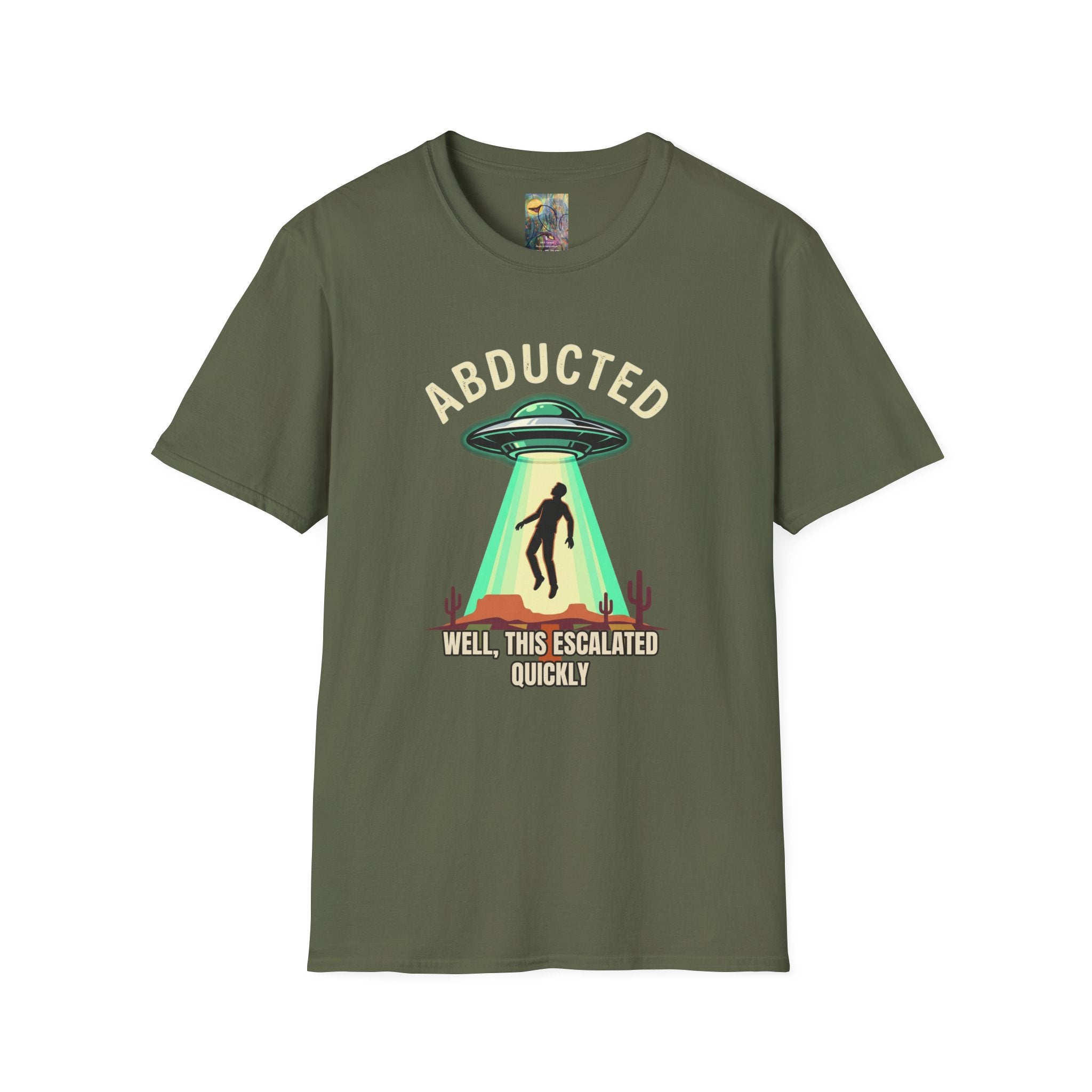 "Well That Escalated Quickly" Abducted UFO Tee — Retro Alien Abduction Graphic T-Shirt