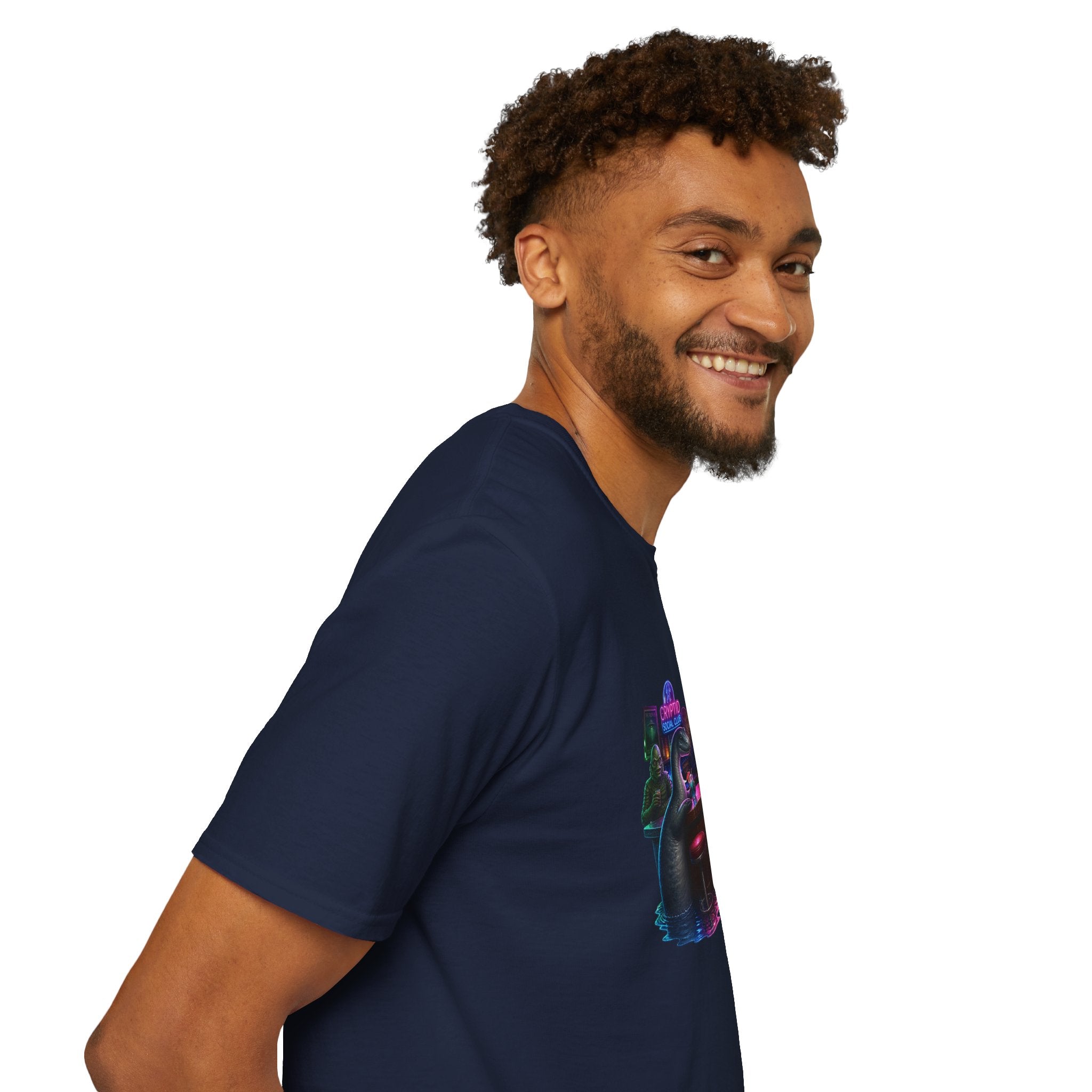 Cryptid Social Club T-Shirt — Neon Bigfoot, Loch Ness & Alien Design