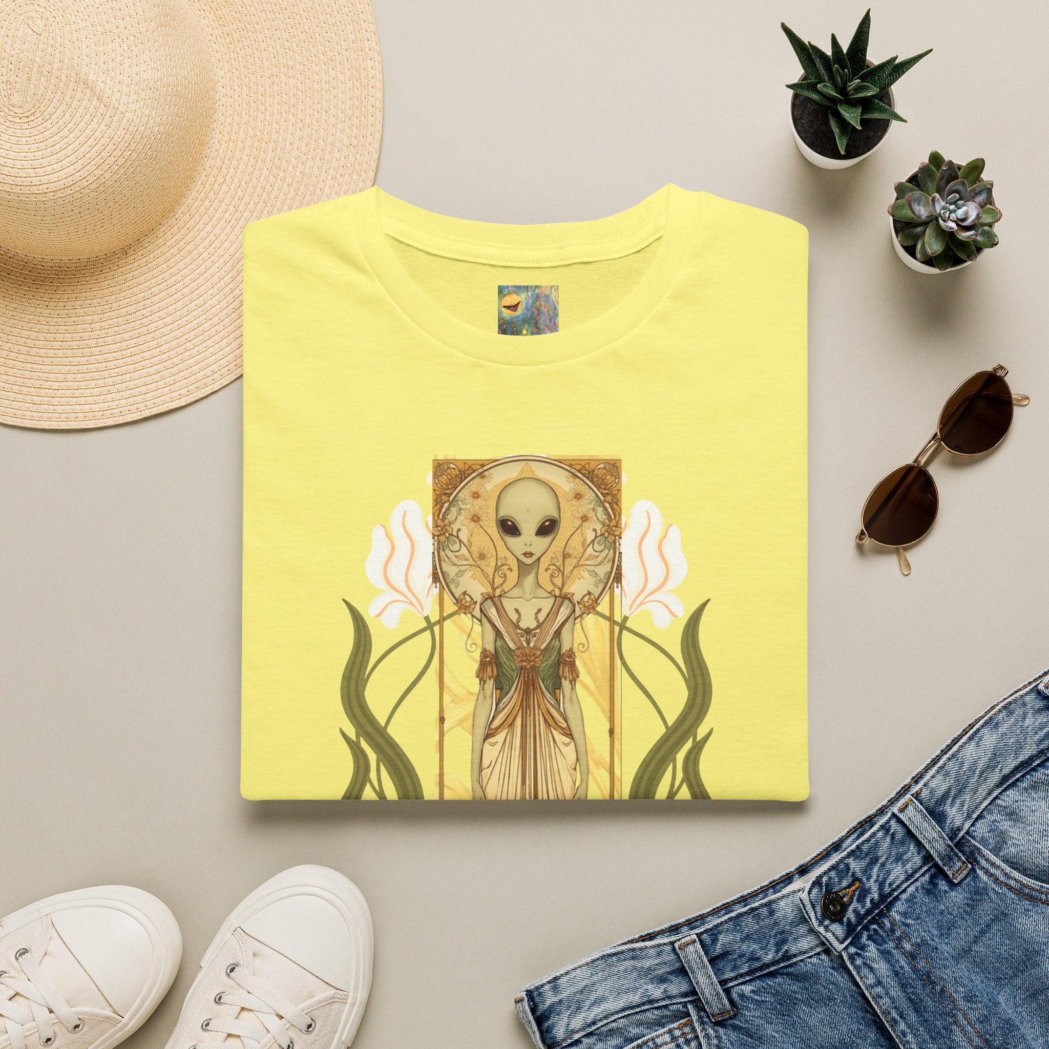 Alien Art Nouveau T-Shirt — 'Otherworldly Muse' Vintage-Style Extraterrestrial Tee