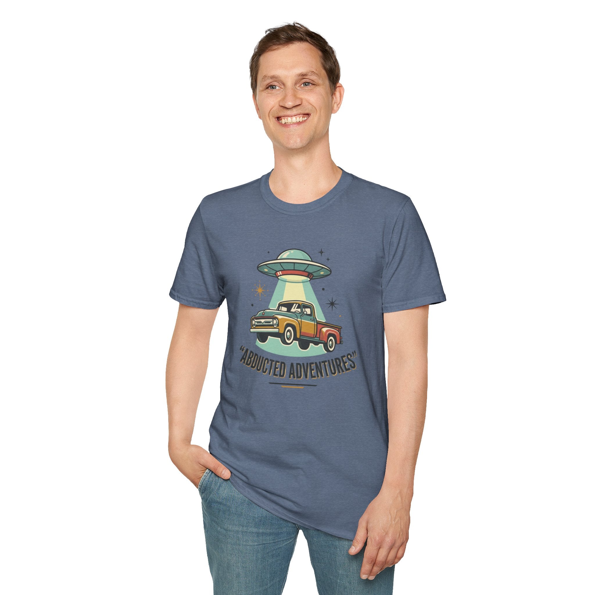 Abducted Adventures T-Shirt — Retro UFO Truck Graphic Tee