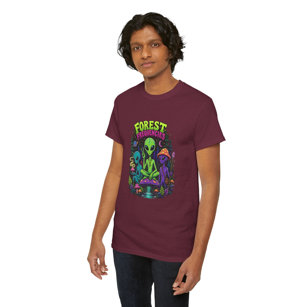 Forest Frequencies Alien T-Shirt — Psychedelic Mushroom Meditation Tee