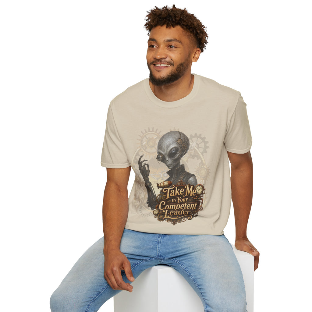 Alien Steampunk T‑Shirt – “Take Me to Your Competent Leader” Graphic Tee