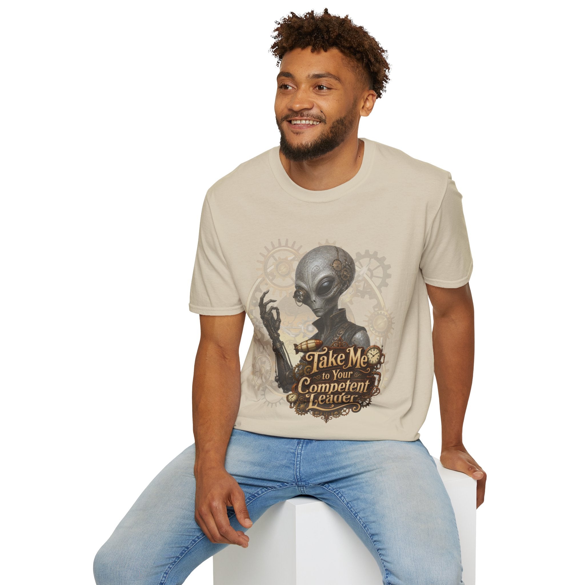 Alien Steampunk T‑Shirt – “Take Me to Your Competent Leader” Graphic Tee