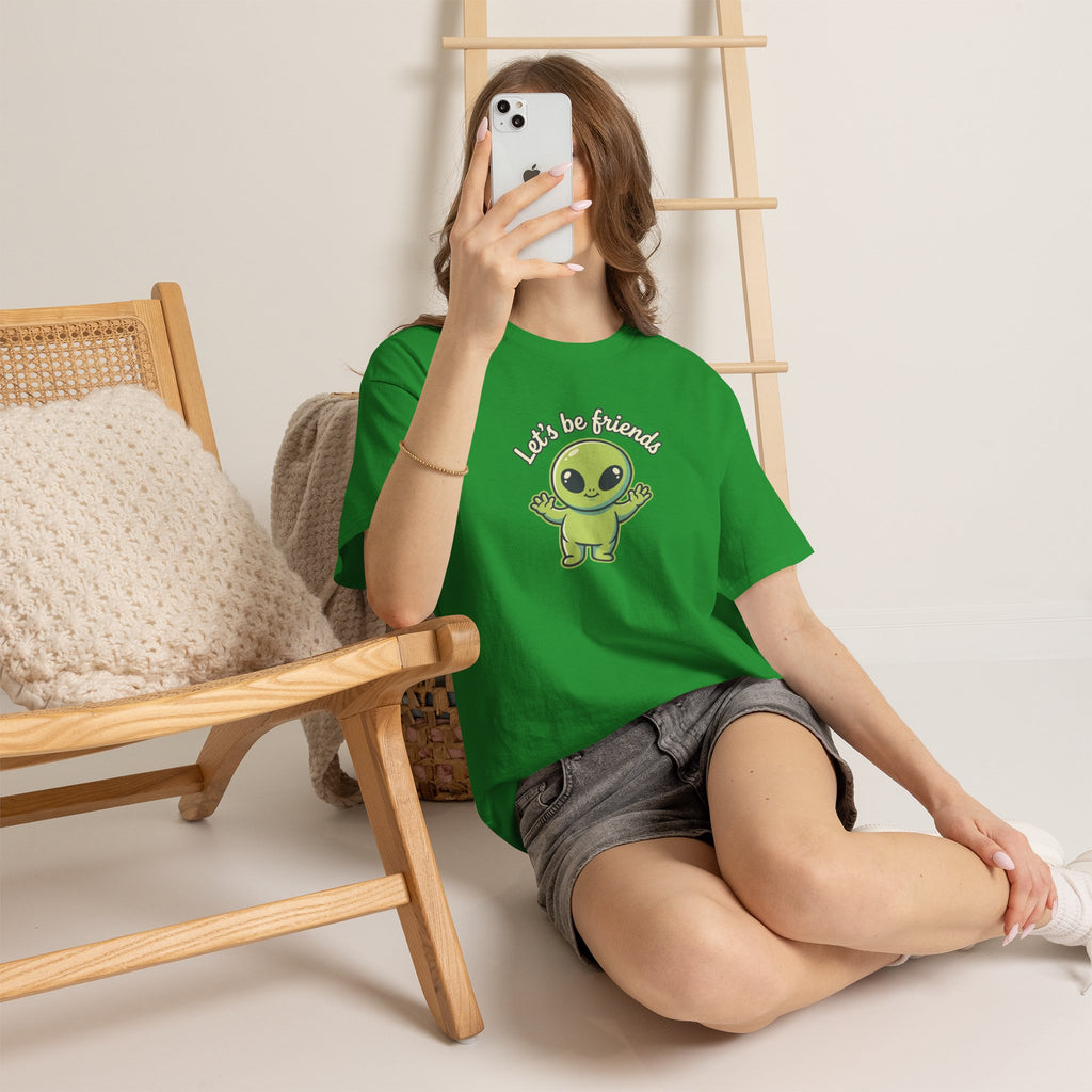 Let's Be Friends Alien T-Shirt — Cute Green Alien Graphic Tee
