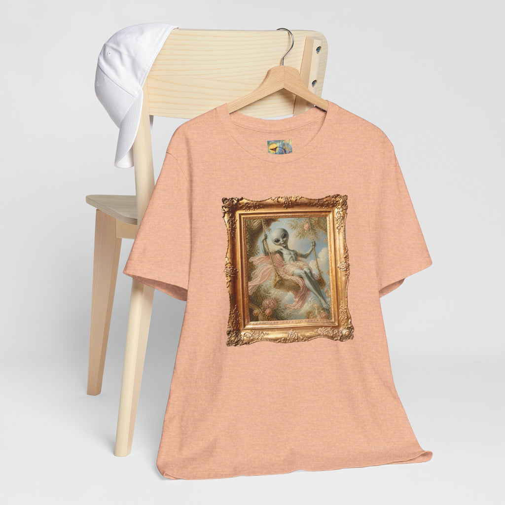 Vintage Grey alien Baroque Painting T-Shirt — Framed Alien Rococco Art Tee
