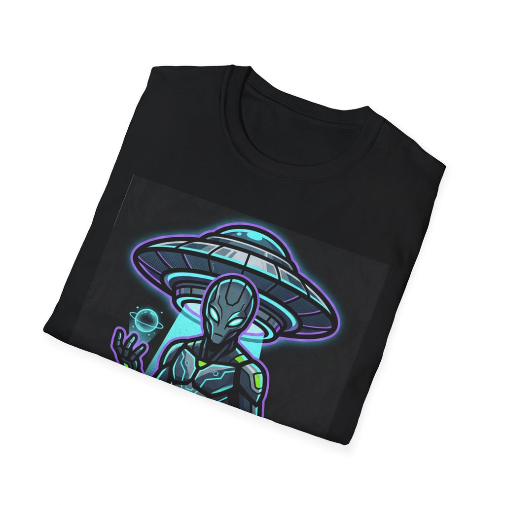 Alien UFO Graphic Tee — Neon Extraterrestrial Design ("Eat Plasma, Dirt Bag")