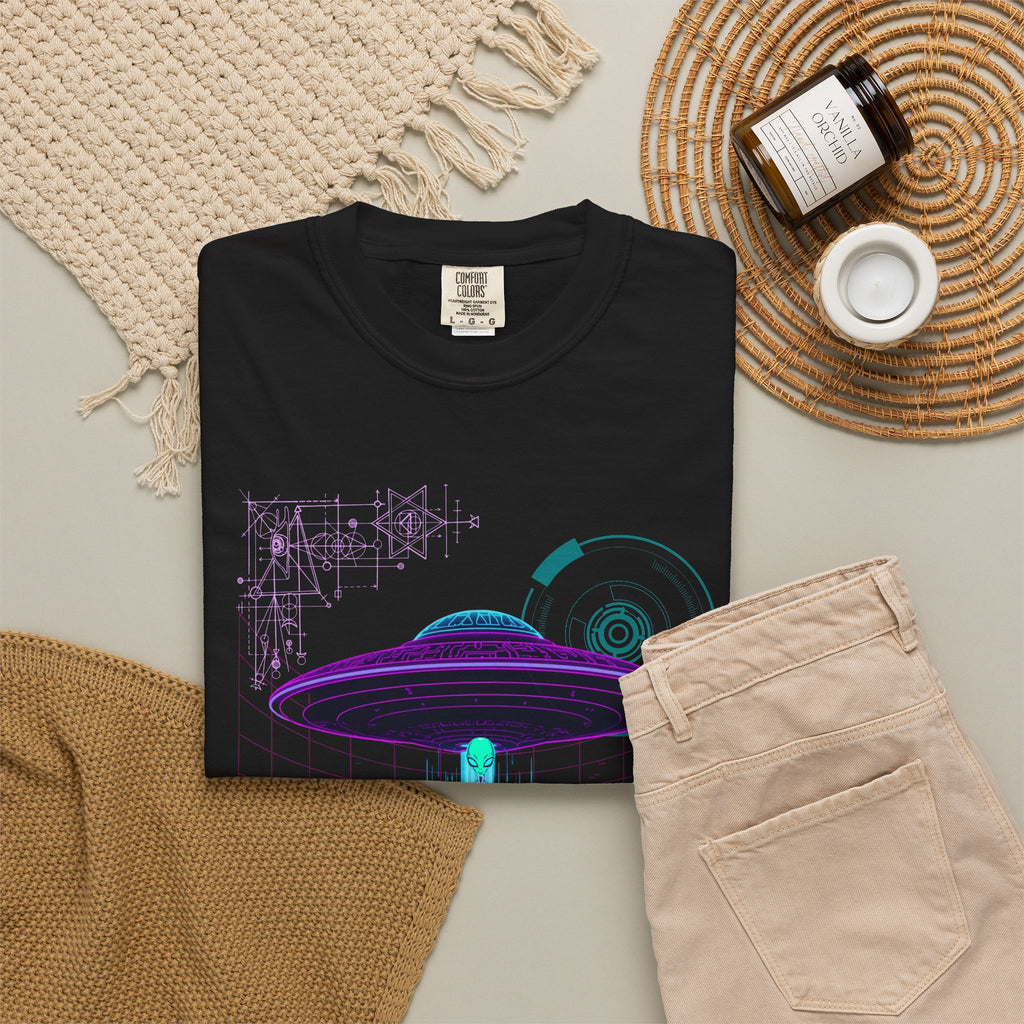 Coming Soon Alien UFO T-Shirt — Retro Neon Alien Abduction Tee
