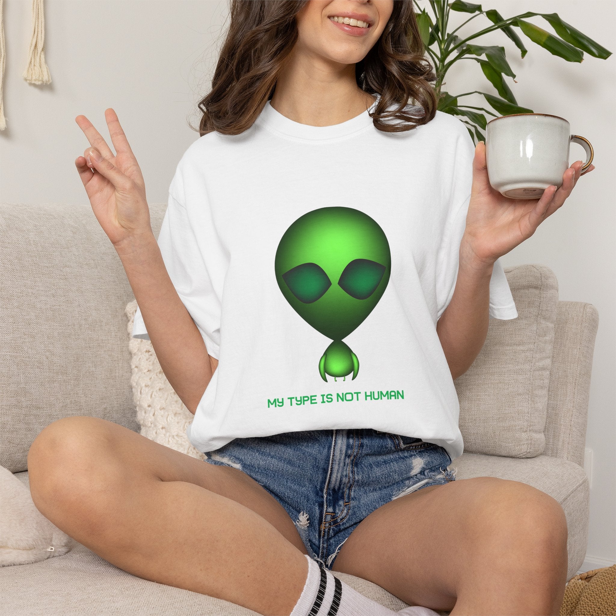 Green Alien T-Shirt — "My Type Is Not Human" Graphic Tee