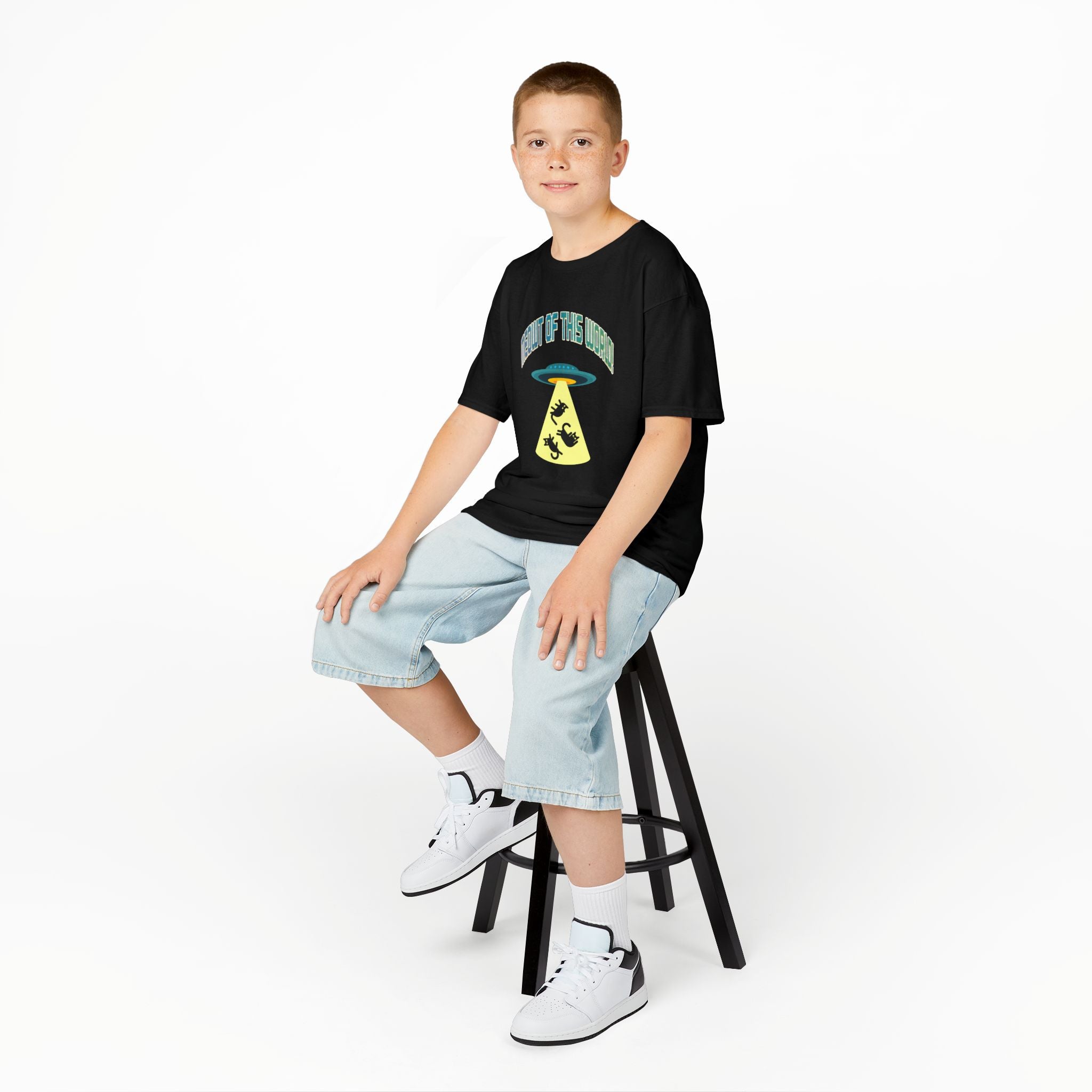 Kids Tee — 'Meowt of this World' UFO Alien Abduction Graphic