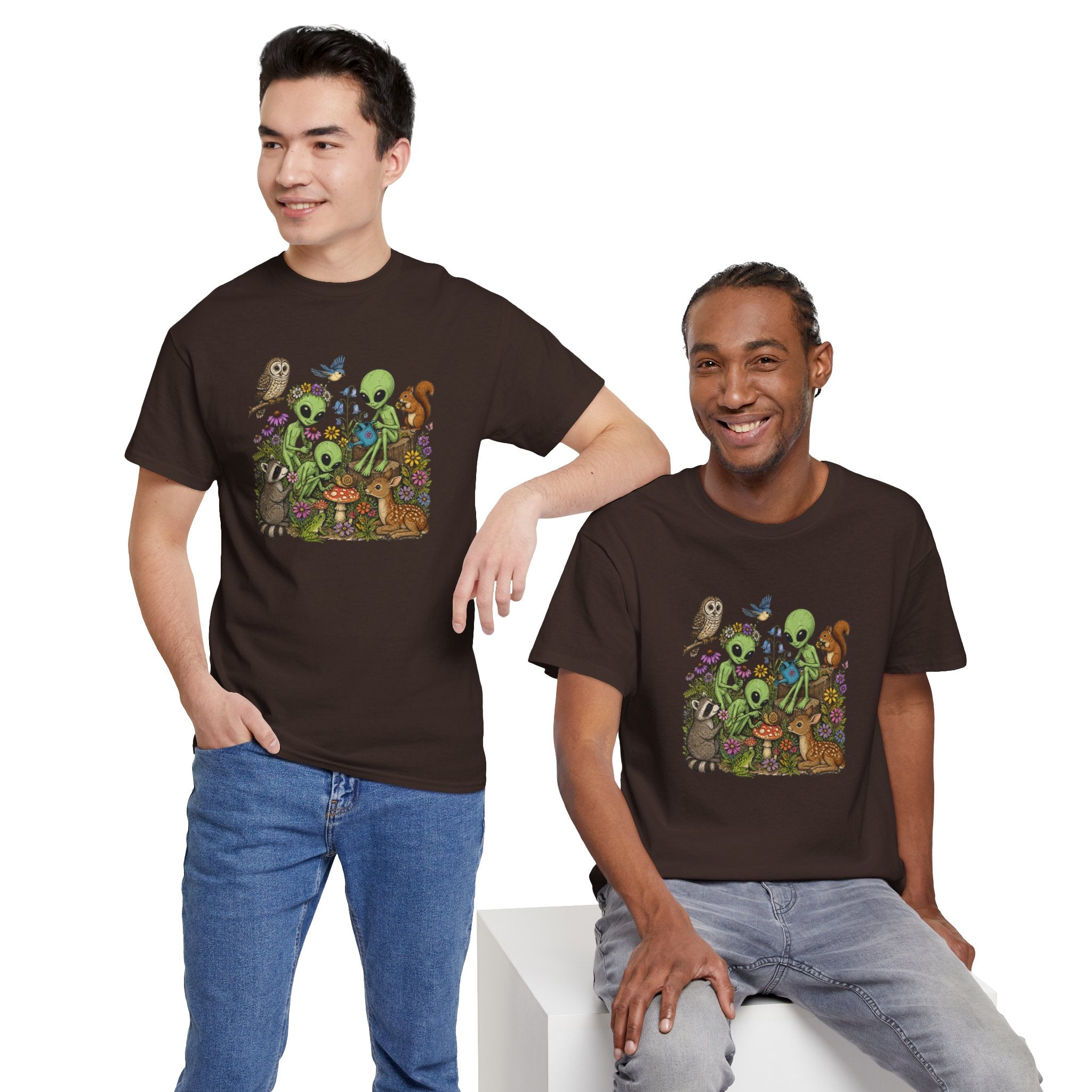 Alien Forest Friends T‑Shirt — Cute Alien & Woodland Animals Graphic Tee